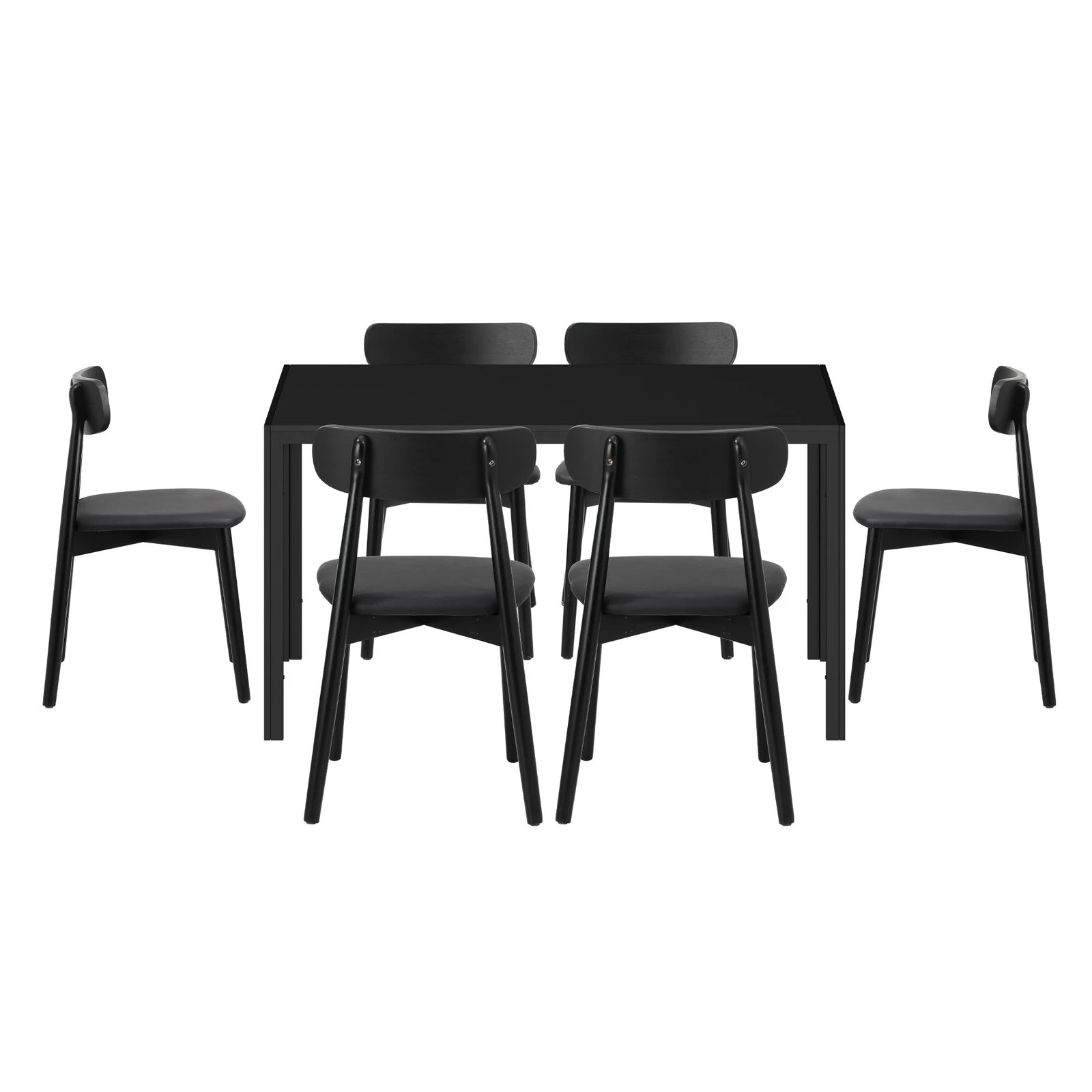 7 Oikiture 1.4m Dining Table Set with 6PCS Wooden Chairs PU Leather - Black, 7 of 9