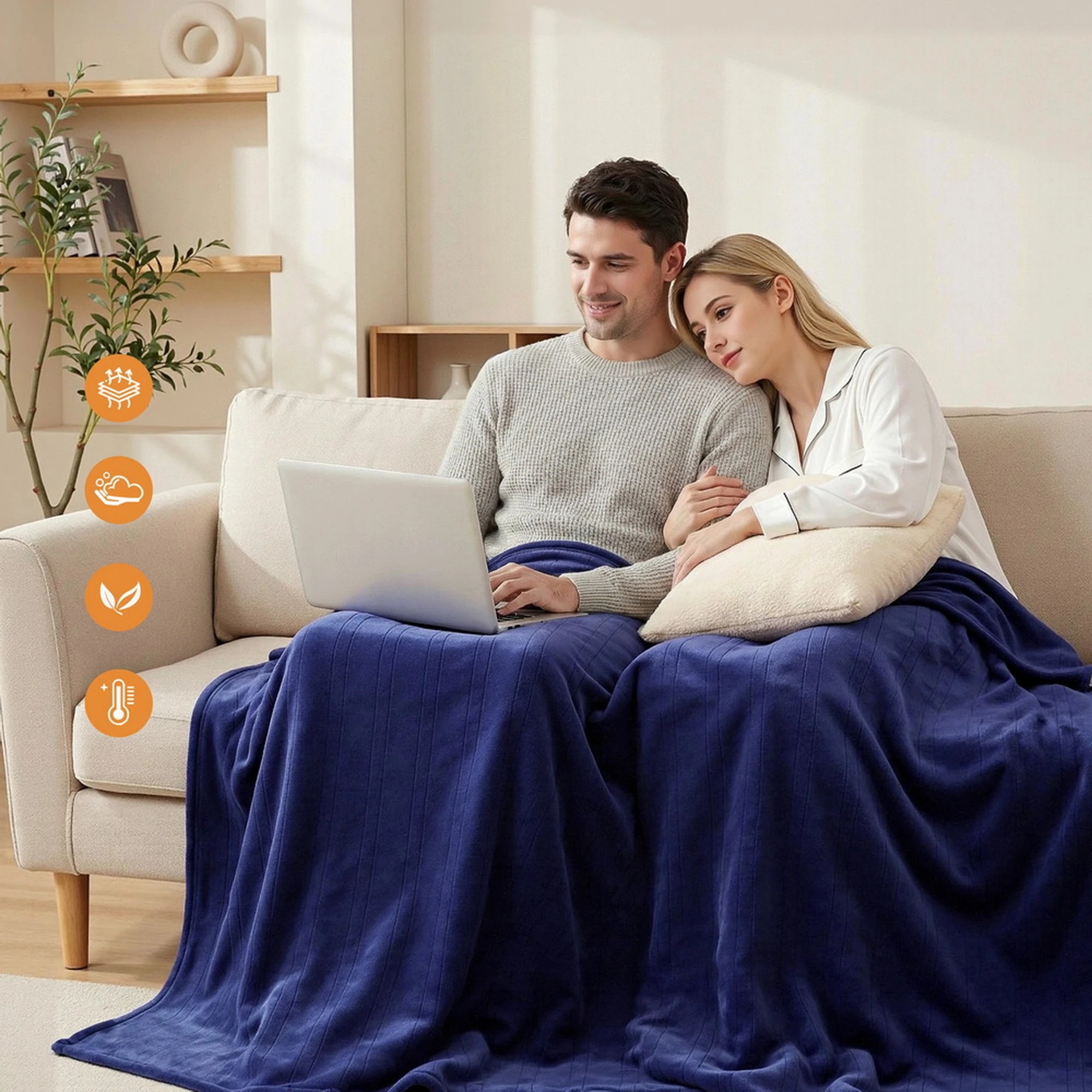 2 Giselle Bedding Giselle Electric Throw Rug Double Size 200x180cm Coral Fleece Heated Blanket - Double Bed - Blue, 2 of 9