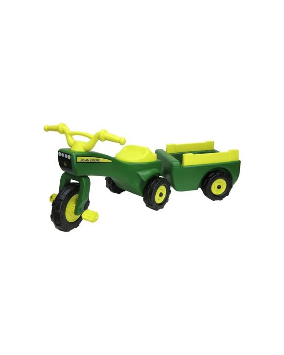 John Deere Kids Ride On Pedal Trike Tractor With Pull Wagon - Green Yellow - Green