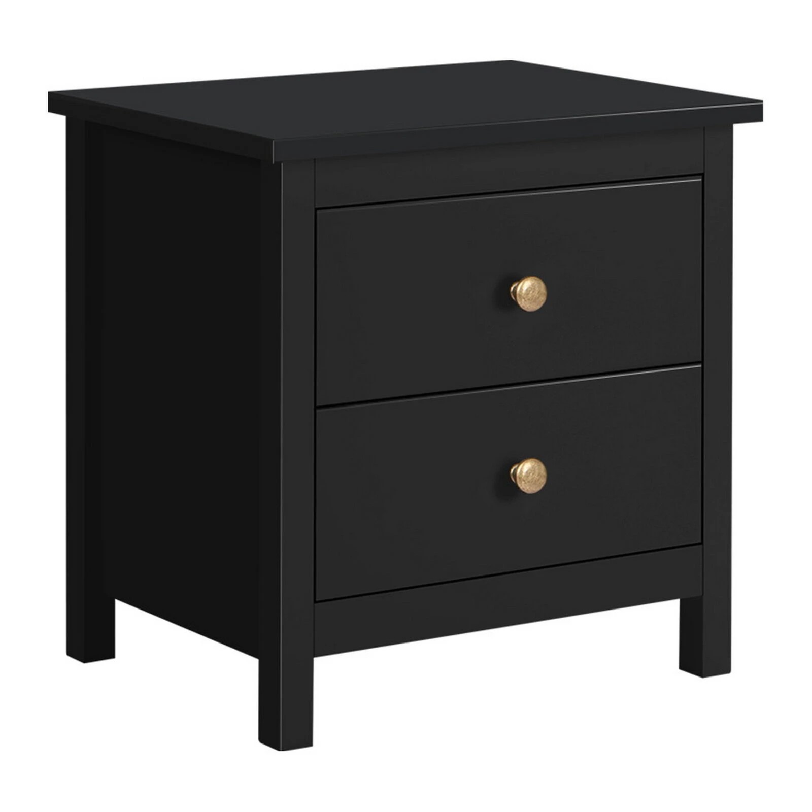 1 Alfordson Bedside Table Hamptons Nightstand Storage Side End 2 Drawers - Black, 1 of 10