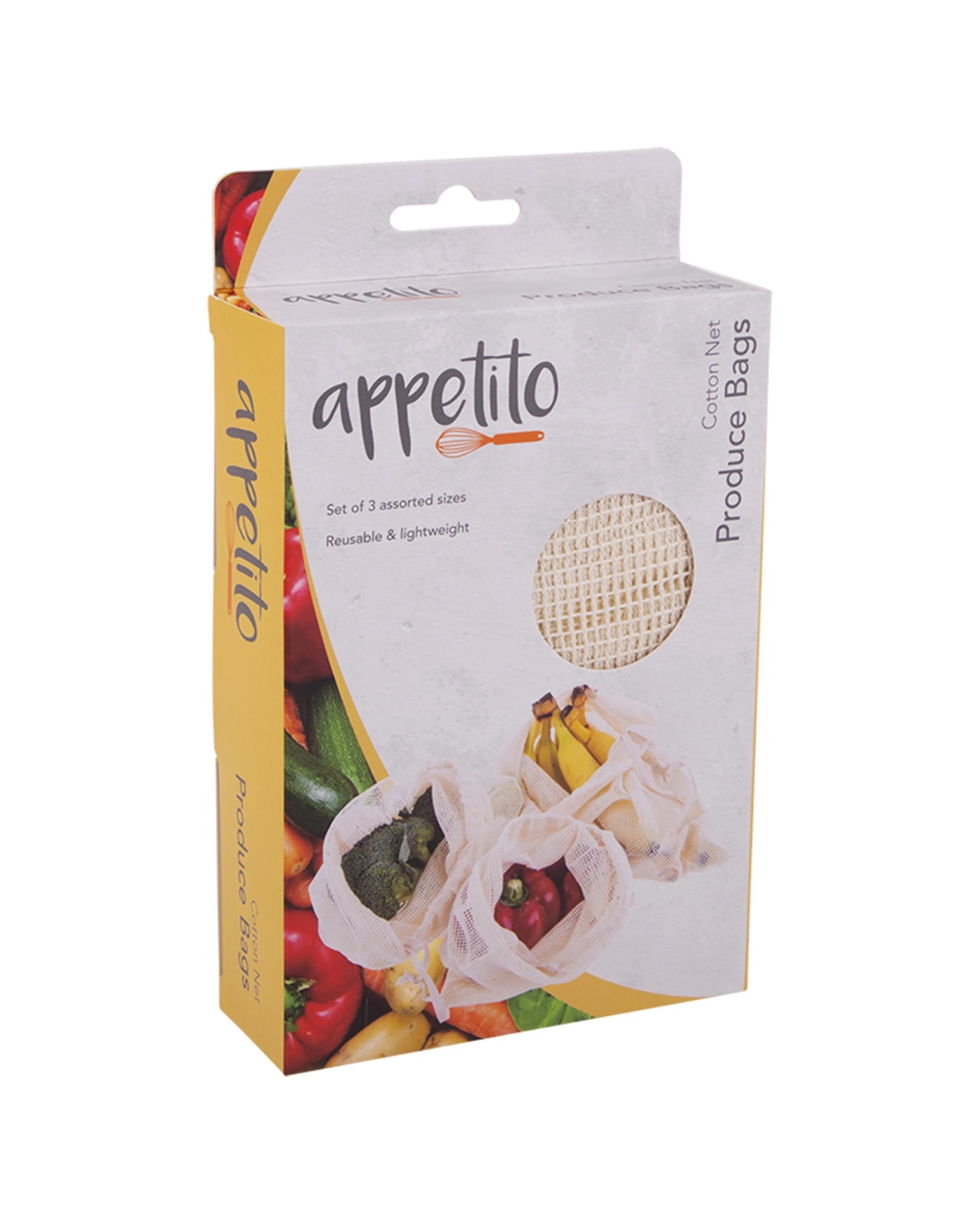 2 Appetito 3pc Cotton Net Produce Bags Home Kitchen Organiser - Natural, 2 of 4