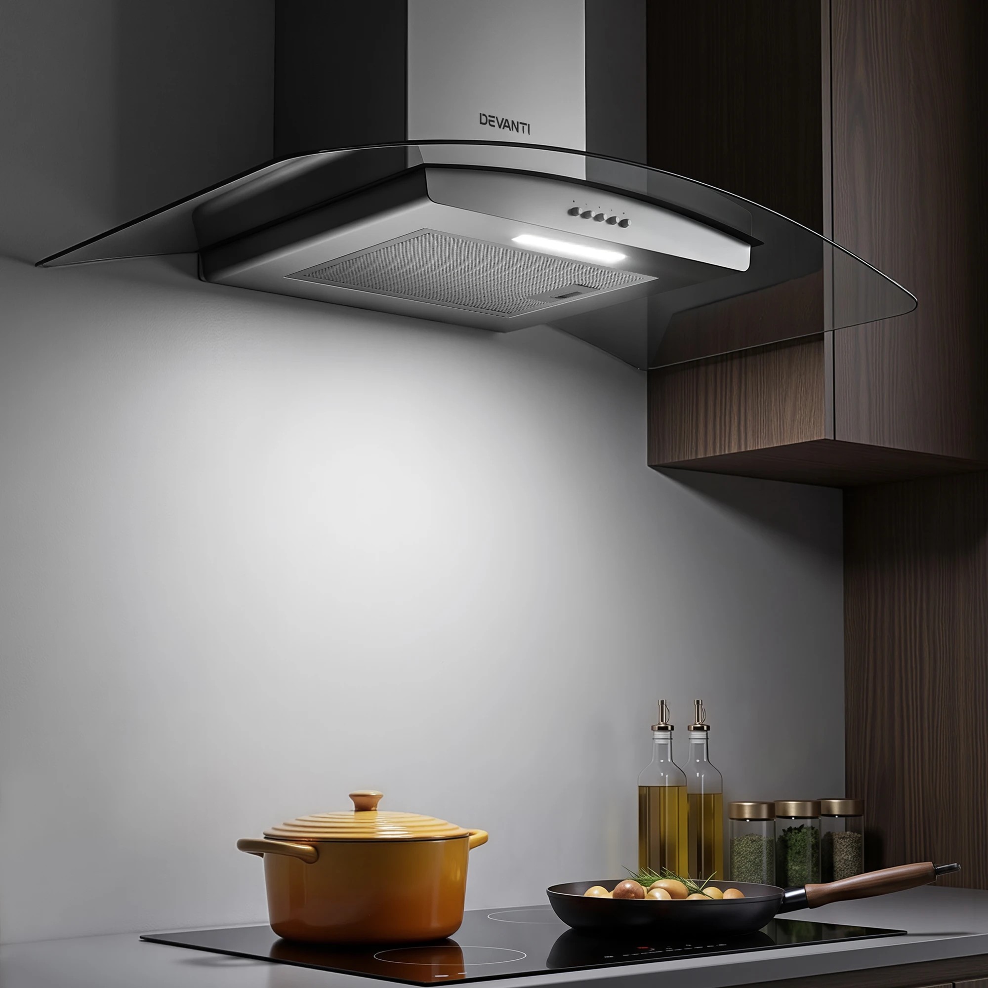 Devanti 90cm Curved Glass Rangehood Silver - Silver - Kmart