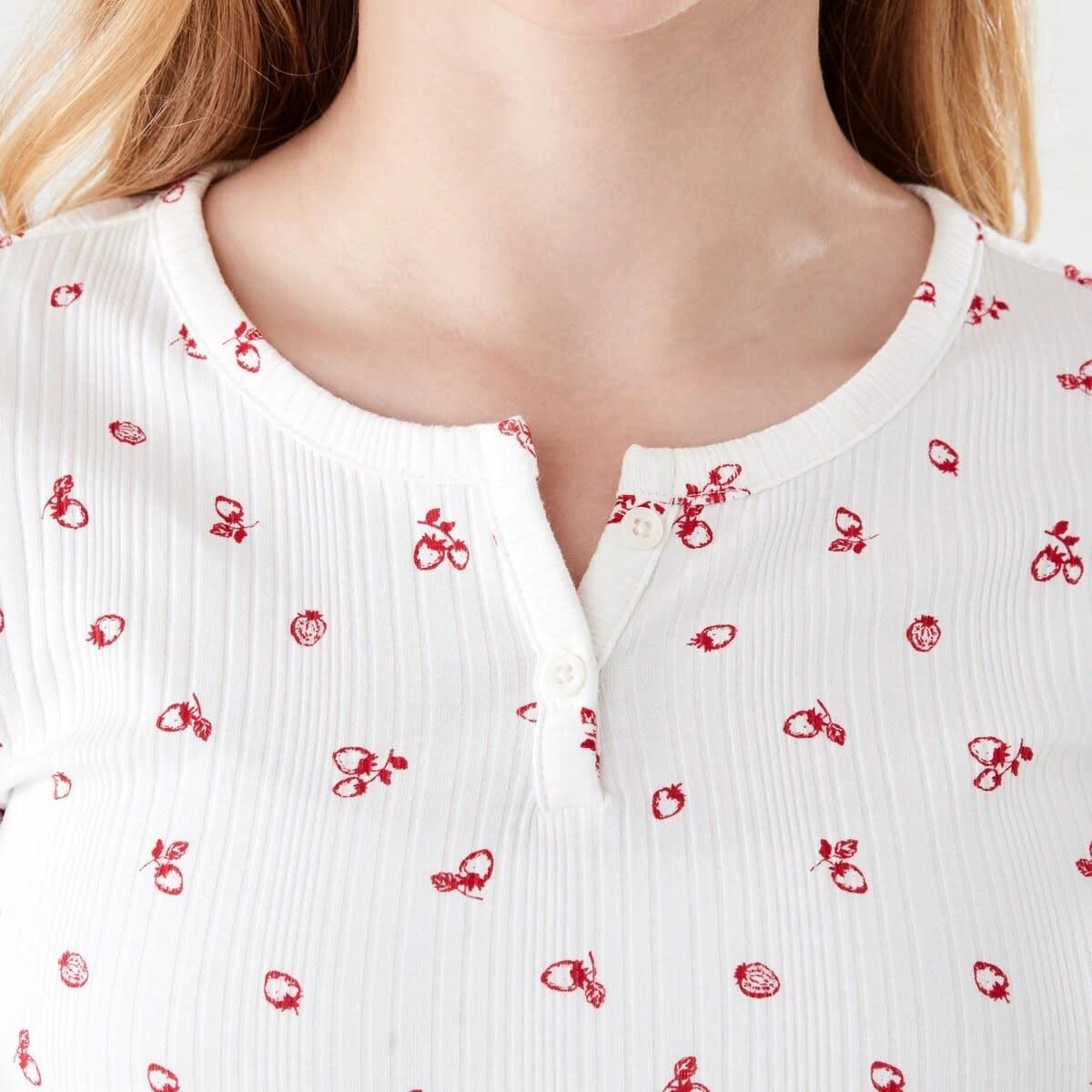 4 Rib Henley T-shirt BERRY SERENADE SNOW WHITE, 4 of 7