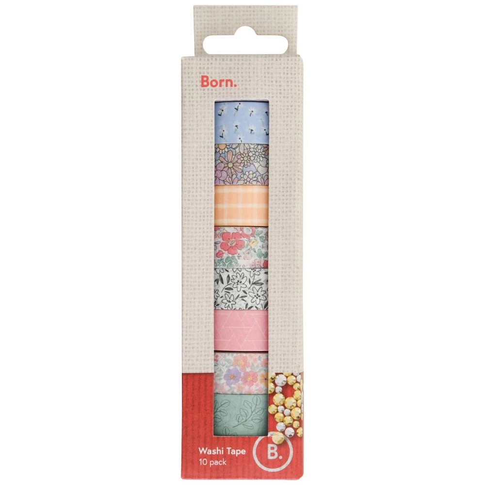 1 Born Washi Tape 15mm x 5m Floral 10 Pack, 1 of 2
