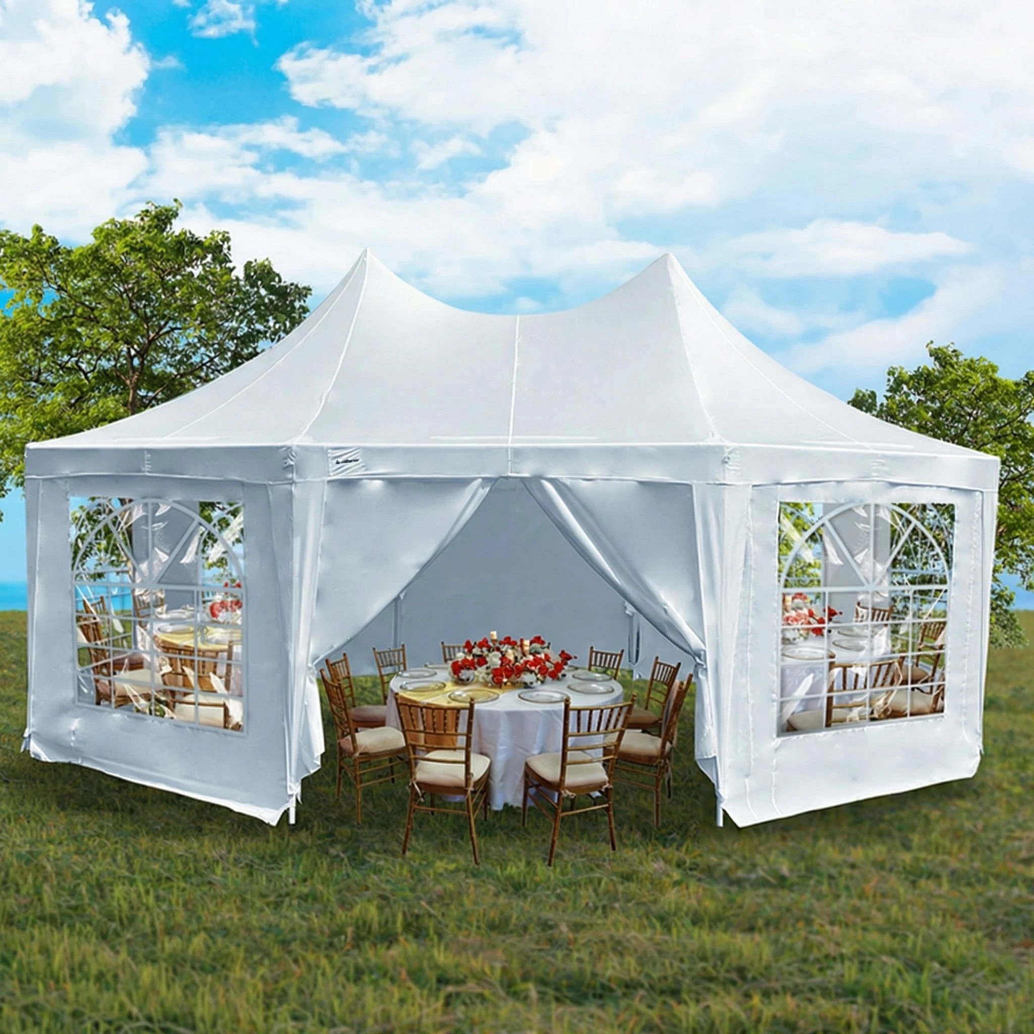 2 Wallaroo 6x4.5m Wedding Gazebo Marquee with Sidewalls - White, 2 of 10
