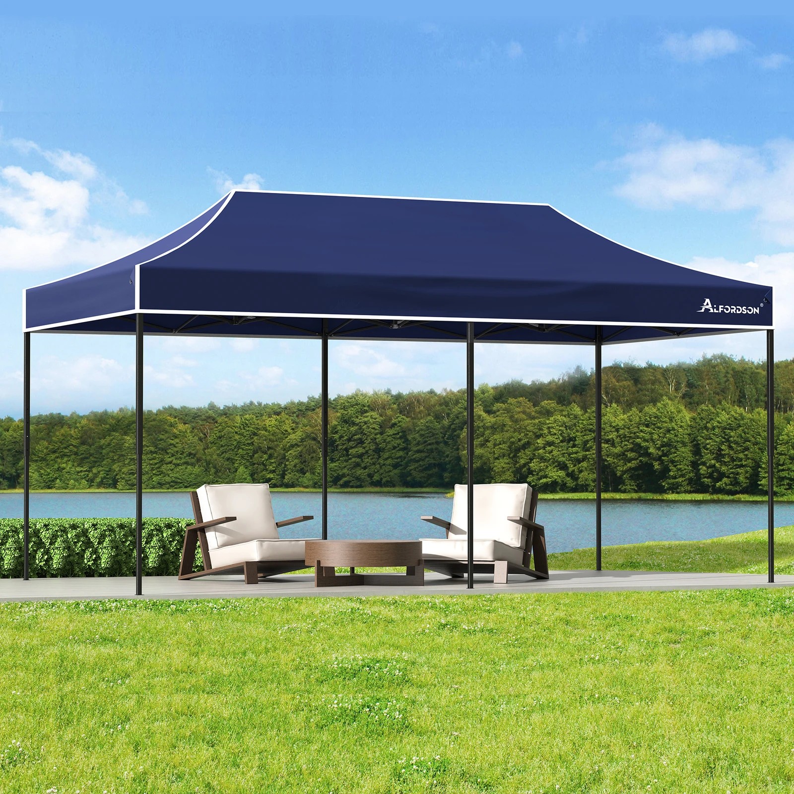 2 Alfordson Gazebo 6x3m Pop Up Marquee 600D Oxford Folding Outdoor Tent - Blue, 2 of 10