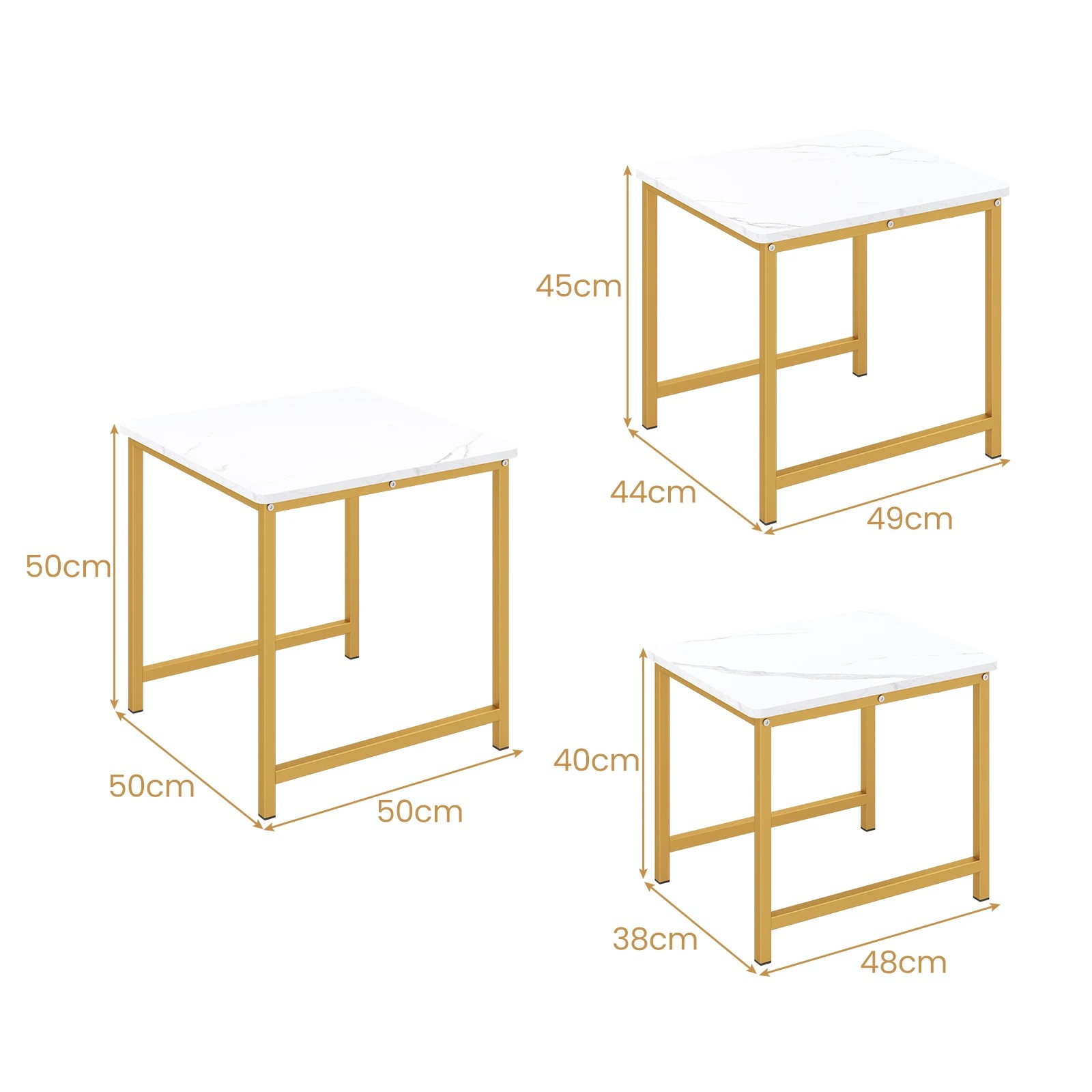 2 Costway Coffee Table Set 3 Modern Side End Table Metal Frame - White, 2 of 6