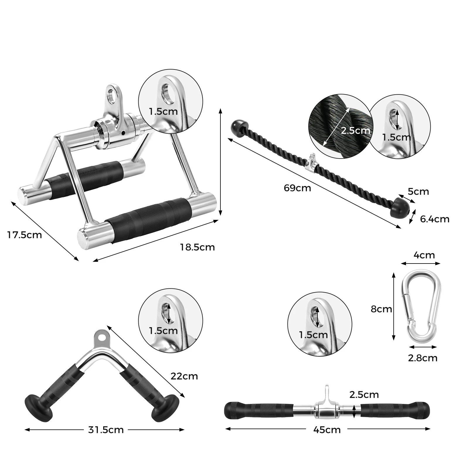 1 Costway 4PCS Cable Machine Attachment Set LAT Pulldown Attachments Weight Machine Accessories, 1 of 1