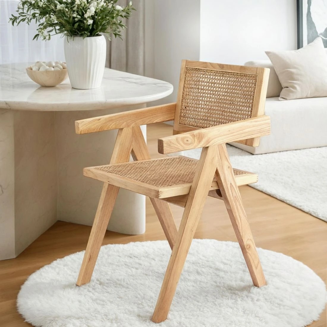 4 Artiss 1x Dining Chair Wooden Rattan Seat Rubber Wood - Natural, 4 of 6