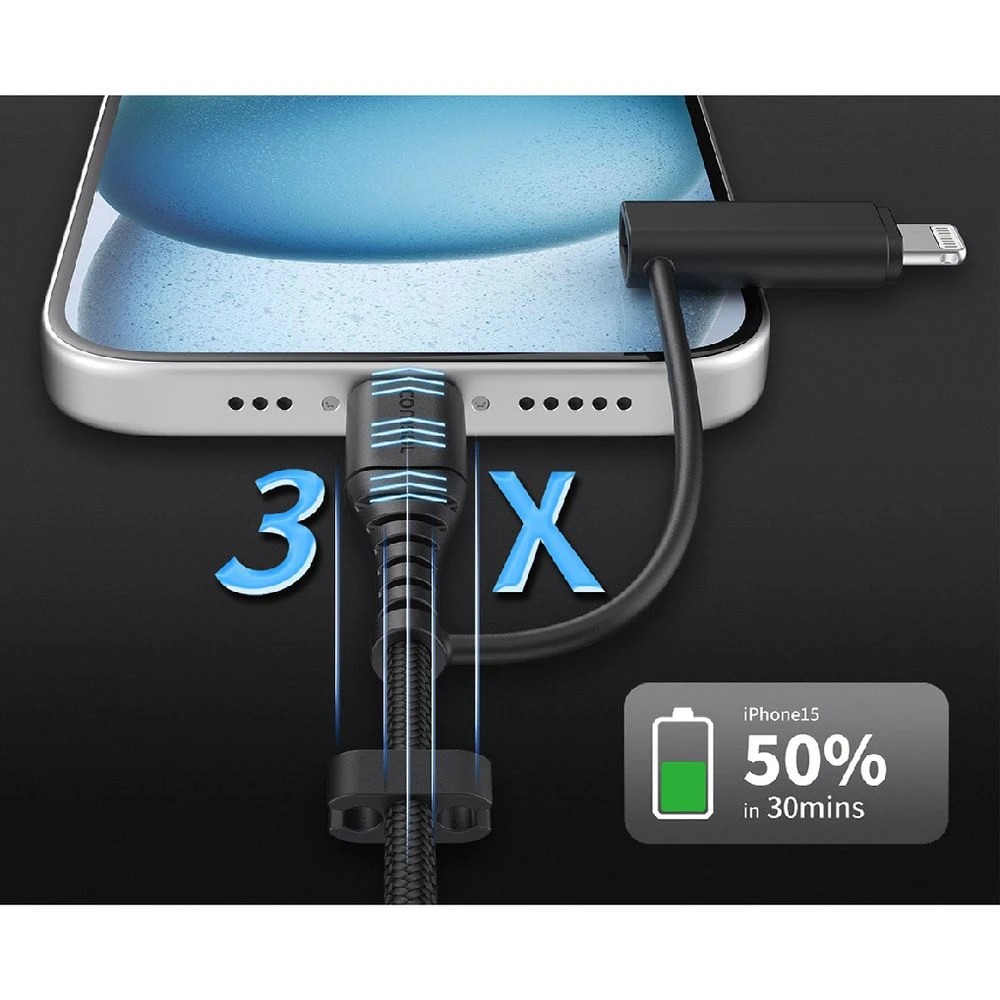 3 Comsol USB-C Cable with USB-C to Lightning Adapter 1.2m Black, 3 of 7