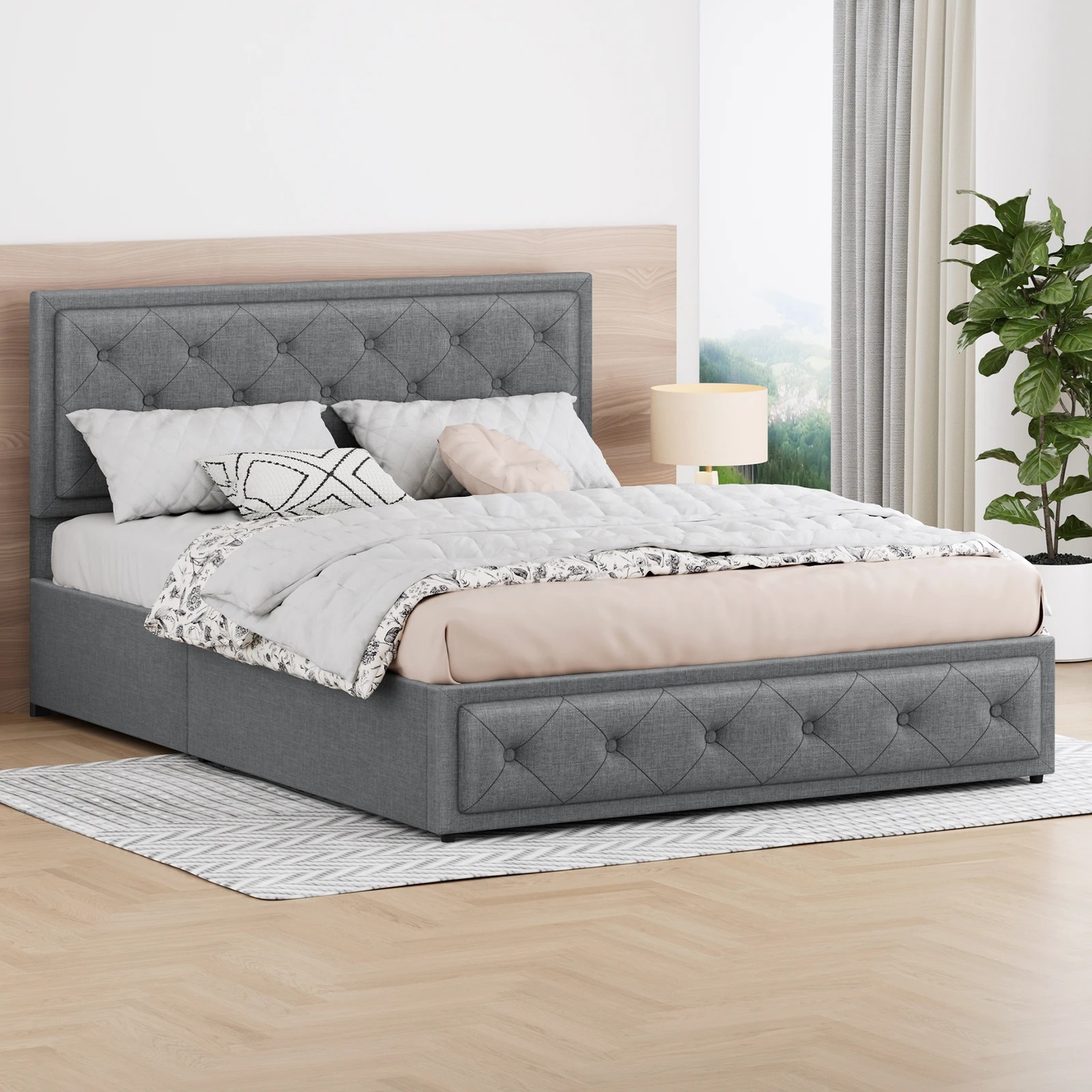 2 Alfordson Bed Frame Queen Size Gas Lift Storage Mattress Base Fabric Dinana - Grey, 2 of 10