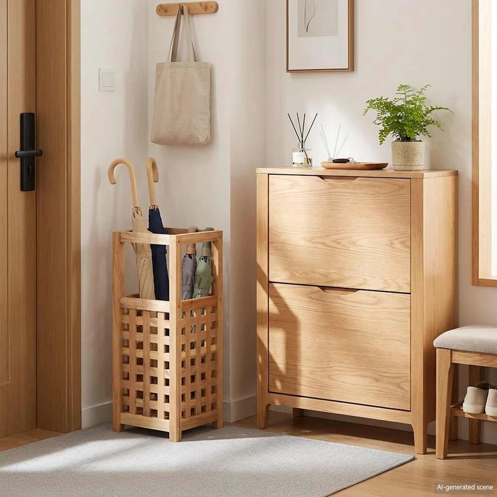 3 Vidaxl Umbrella Stand Wooden Umbrella Stand - Beige, 3 of 7