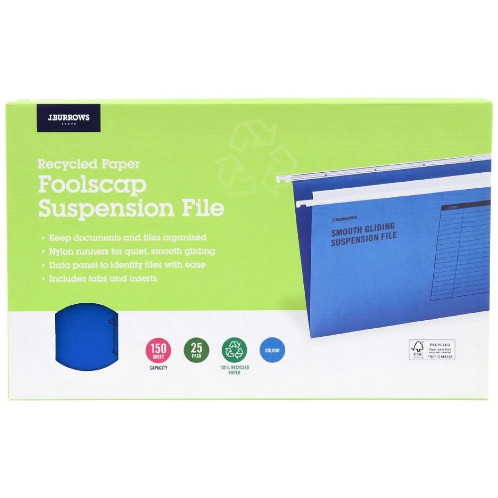 1 J.Burrows Foolscap Suspension Files Blue 25 Pack, 1 of 1