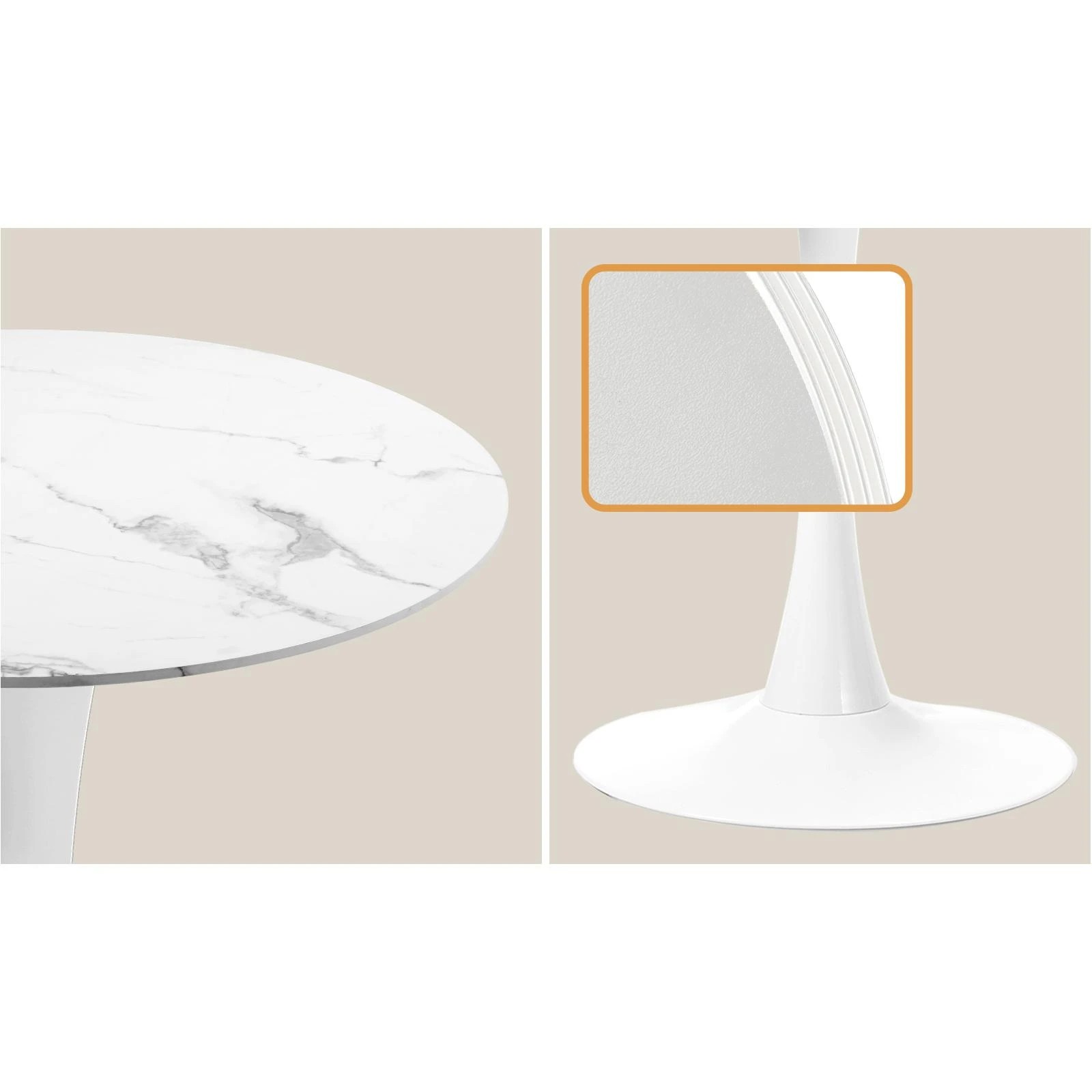 4 Oikiture 60cm Dining Table Kitchen Marble Tulip Round Metal Leg
 - White, 4 of 9