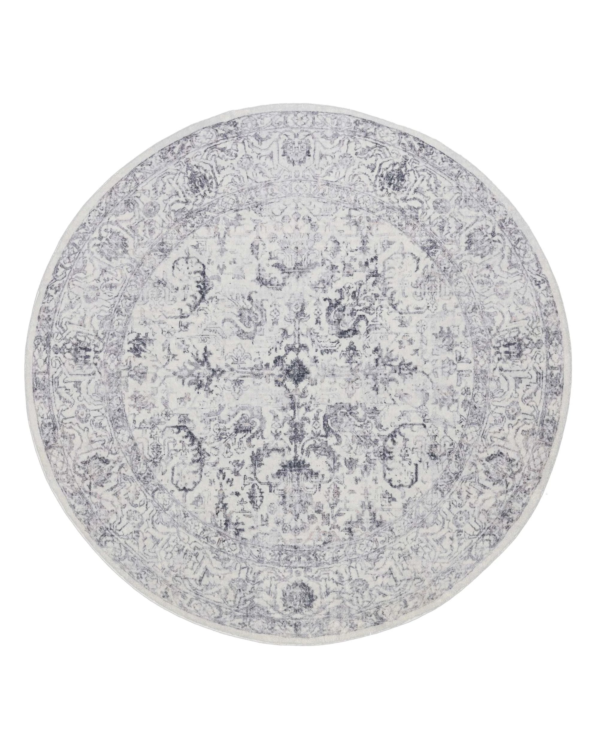 1 Loopsie Sakalar Floral Medallion Washable Round Rug-200cm x 200cm - Grey, 1 of 5