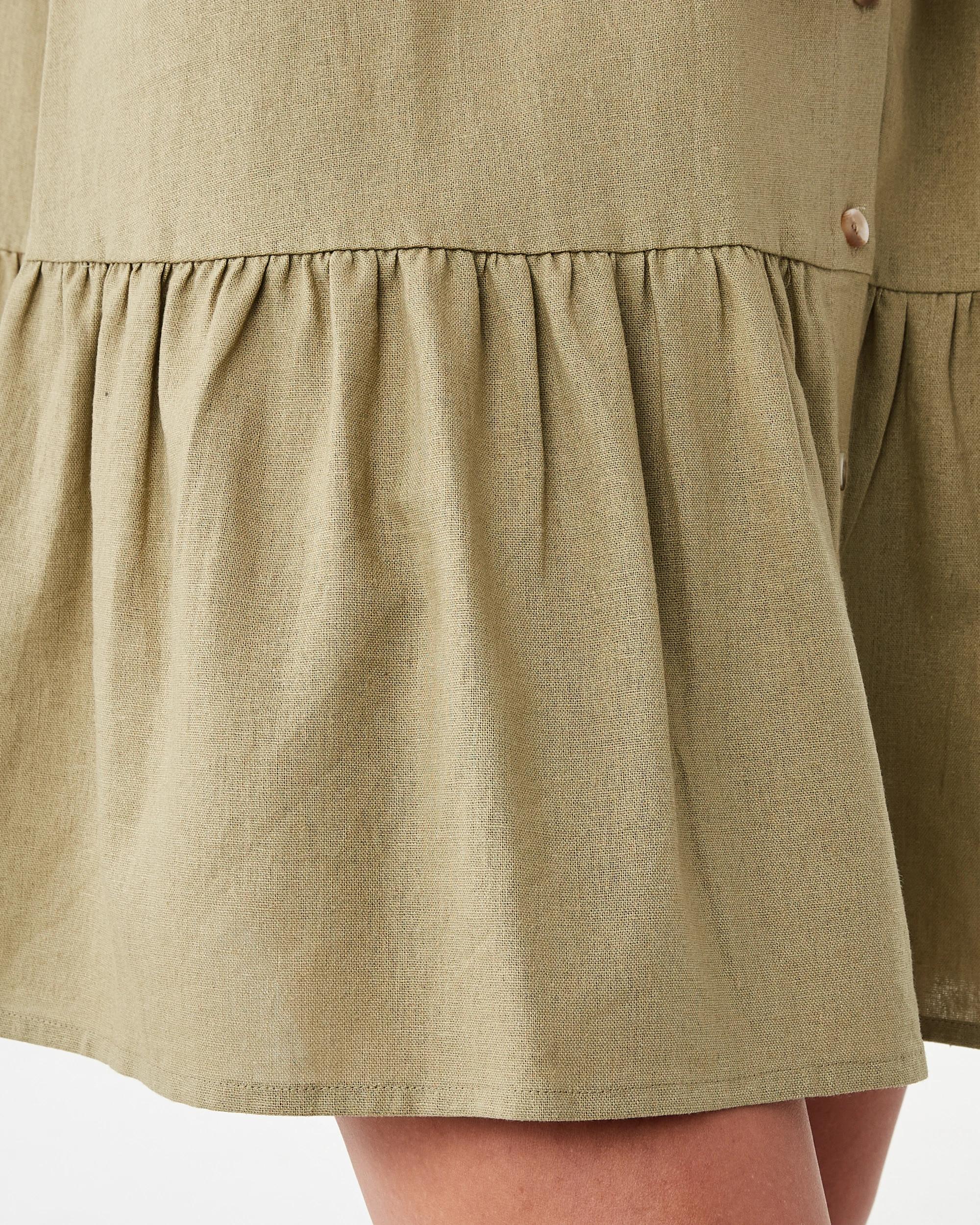 7 Short Sleeve Linen Blend Drop Tier Mini Dress Urban Grn, 7 of 8