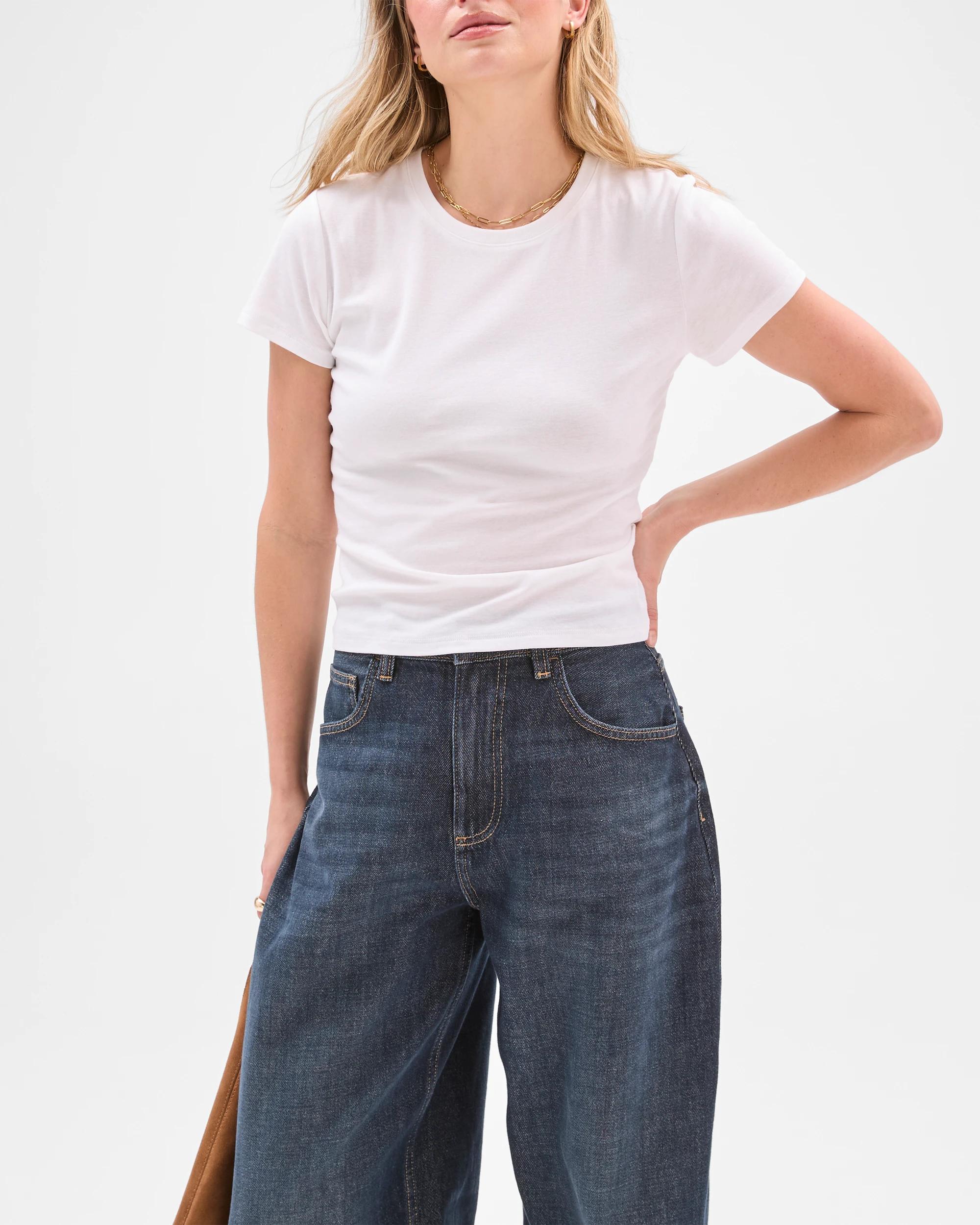 4 Lily Loves Australian Cotton Blend Semi Sheer Fitted T-Shirt WHITE, 4 of 5