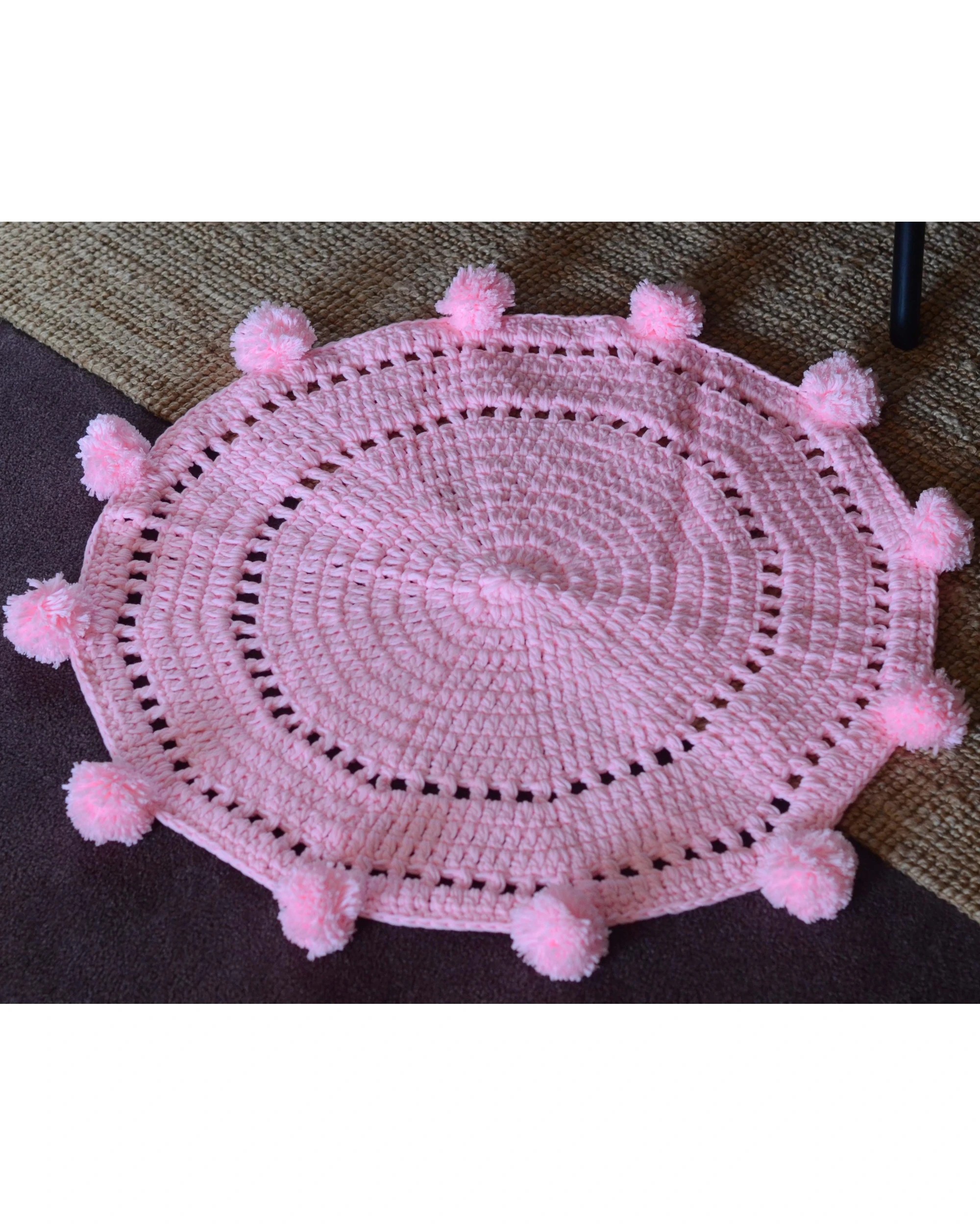 3 Cotton More 100% Handmade PomPom Acrylic Floor Rug Mat Acrylic Yarn - Pink, 3 of 3