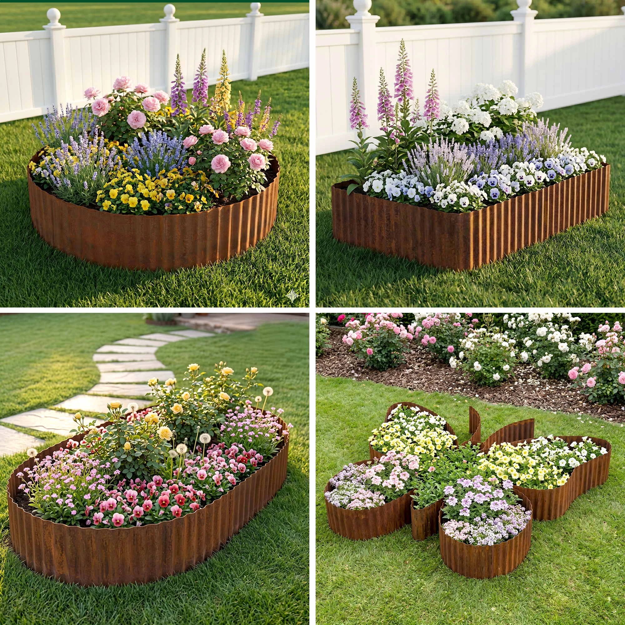 8 Green Fingers Garden Edging 10ft Metal Flexible Garden Border Corrugated Steel Lawn Edging - Red, 8 of 9