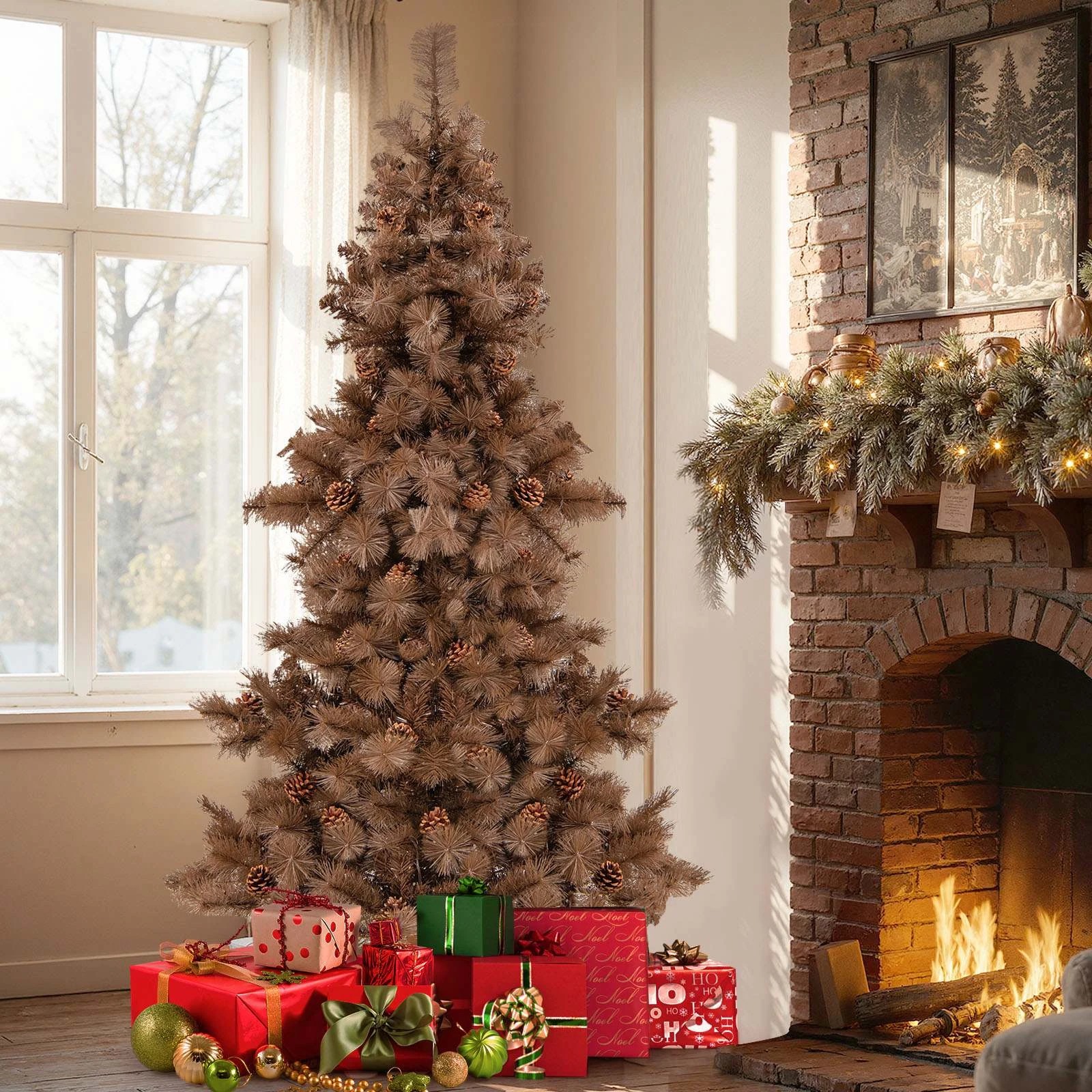 2 Costway 1.8M Christmas Tree 52 Natural Pine Cones Needles LED Light, 2 of 3