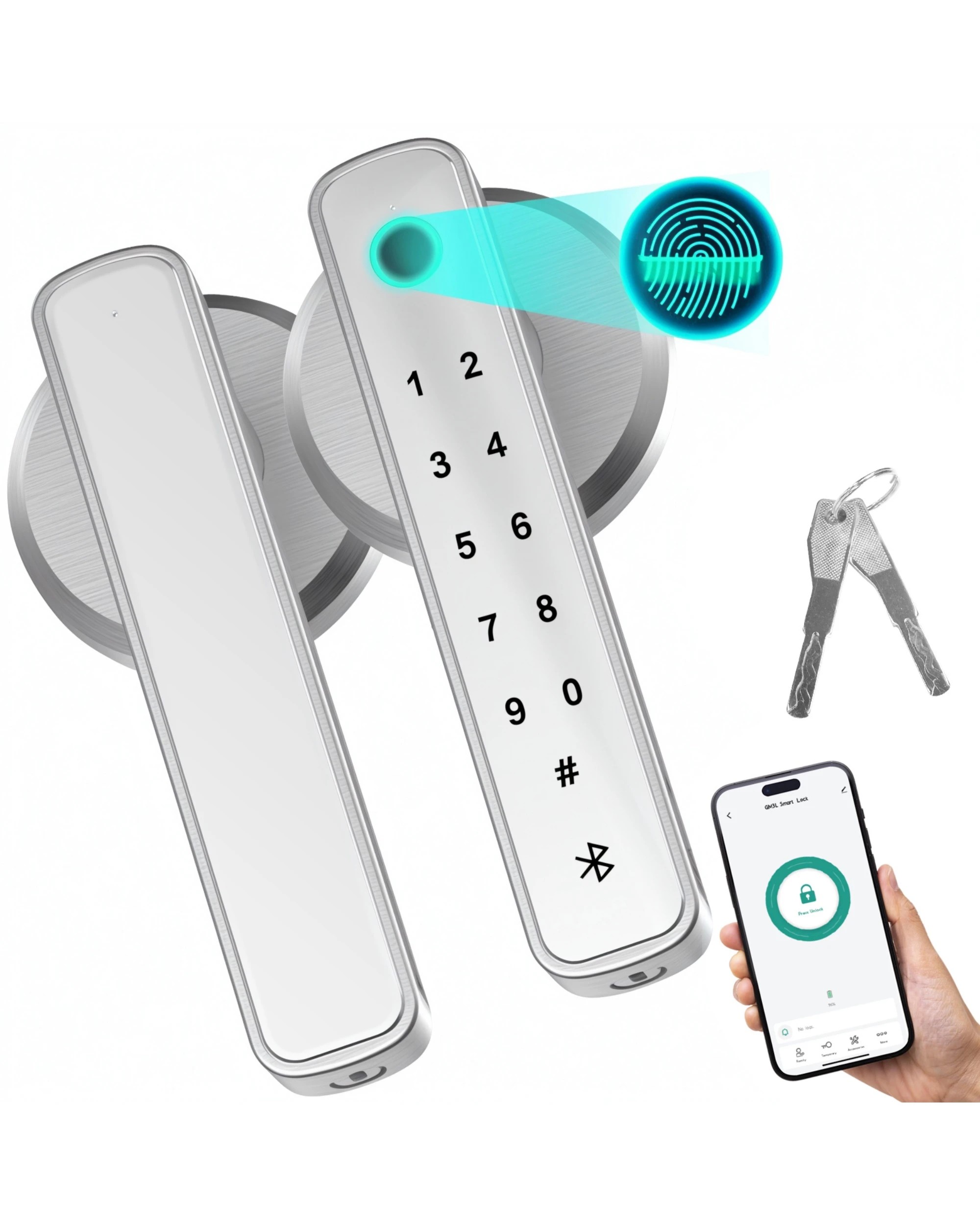 7 Advwin 2PCS Fingerprint Smart Door Lock with Handle - Silver, 7 of 7