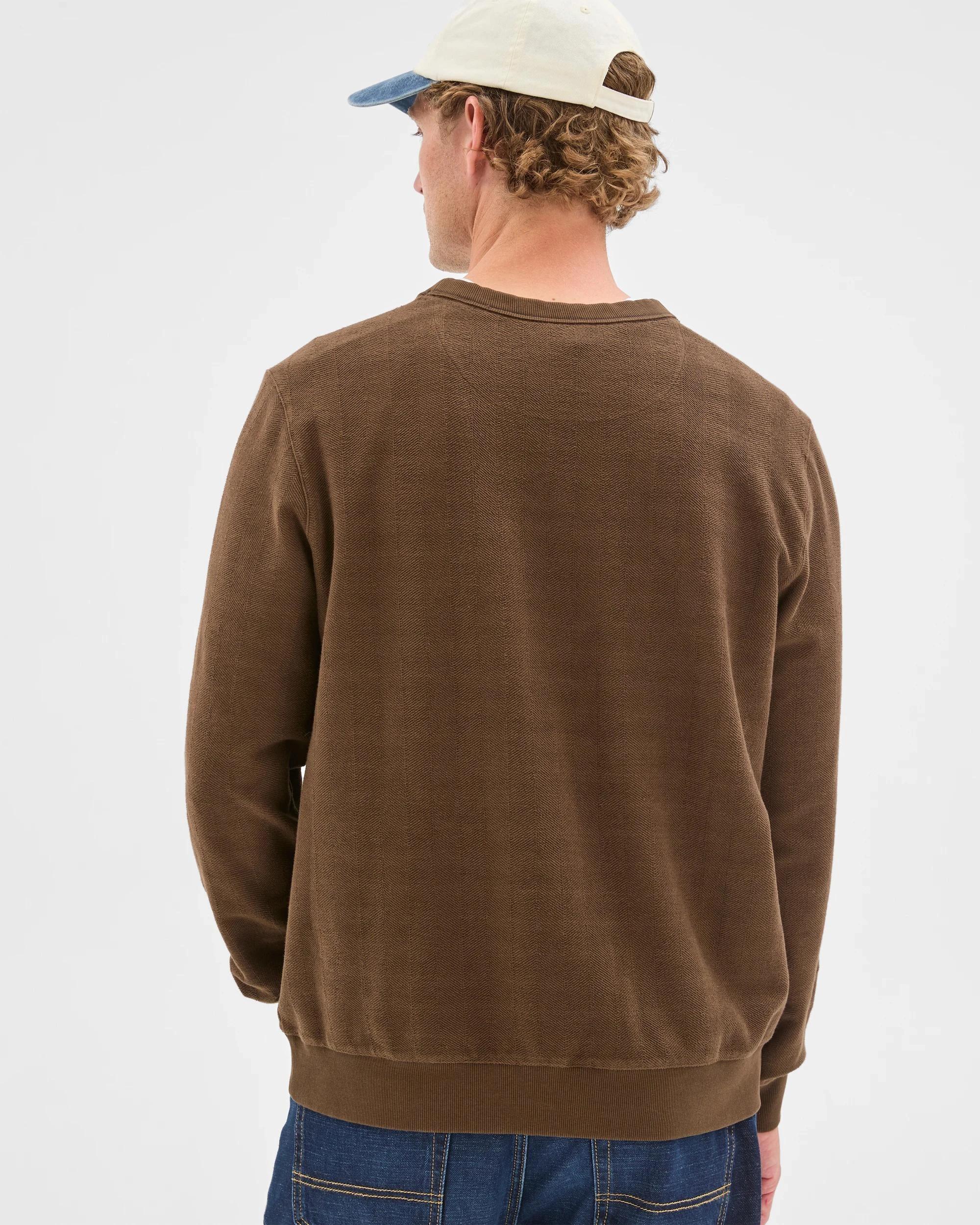 6 Target Man Australian Cotton Herringbone Long Sleeve Crew Neck Fleece Top CHOCOLATE, 6 of 6