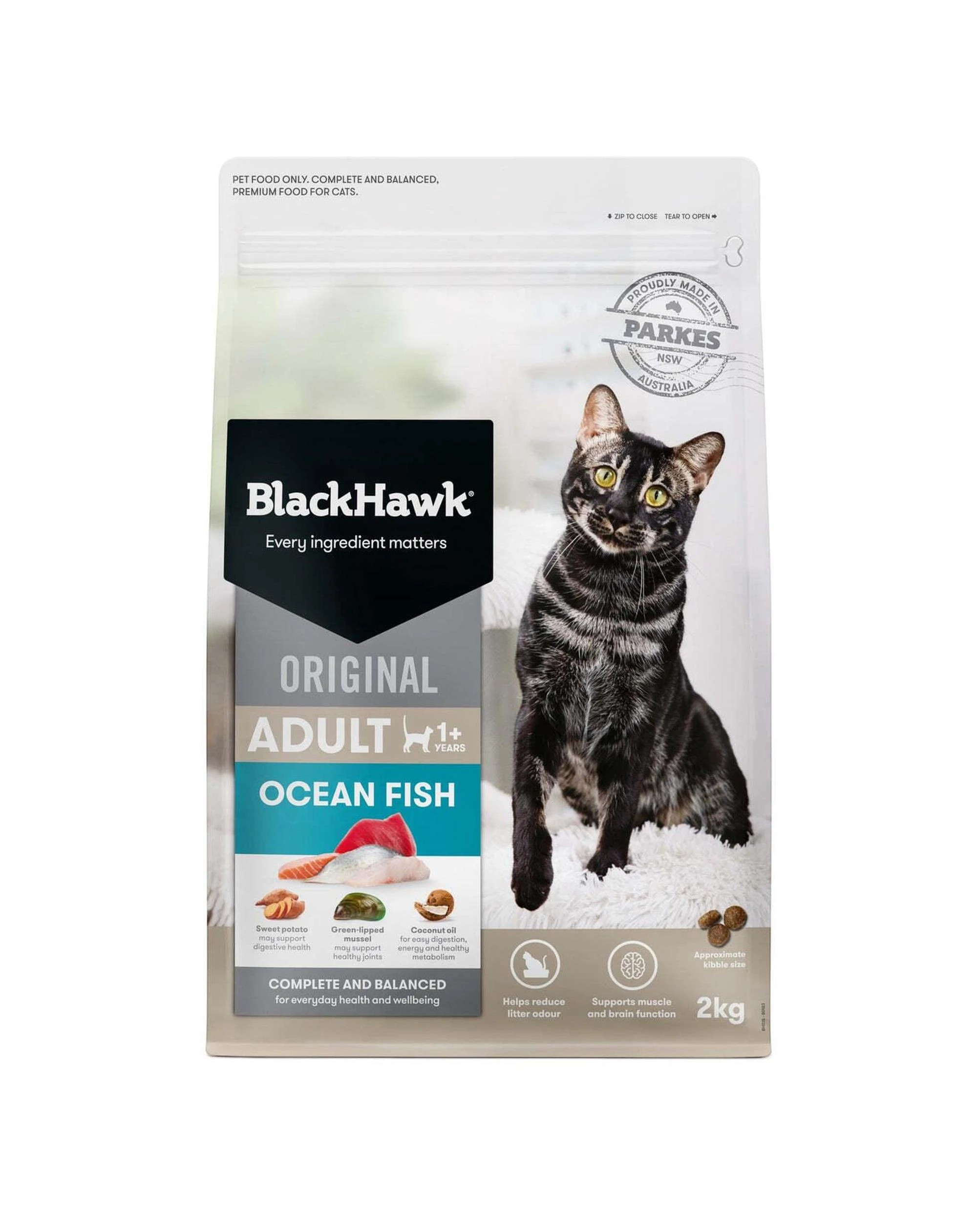 1 Black Hawk Adult 1+ Complete & Balanced Dry Cat Food Original Ocean Fish 2kg, 1 of 3