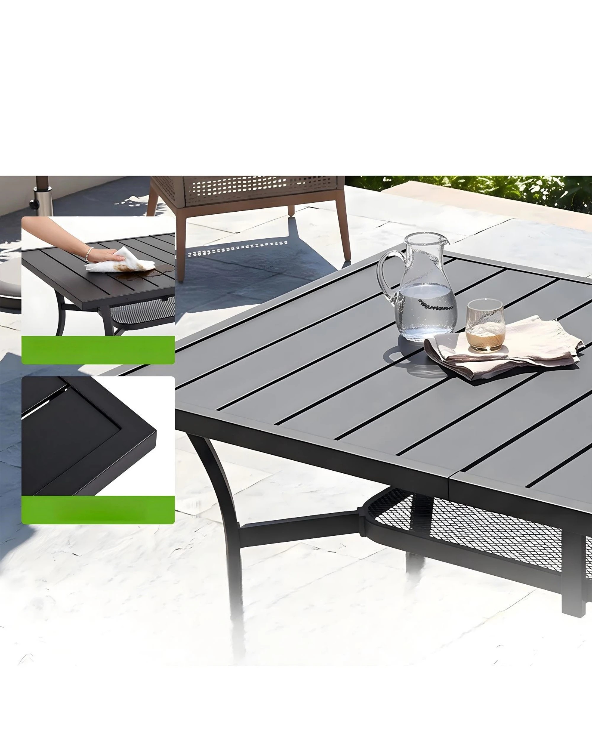 3 Advwin Outdoor Dining Table, Patio Dining Table Double-Layered - Black, 3 of 4