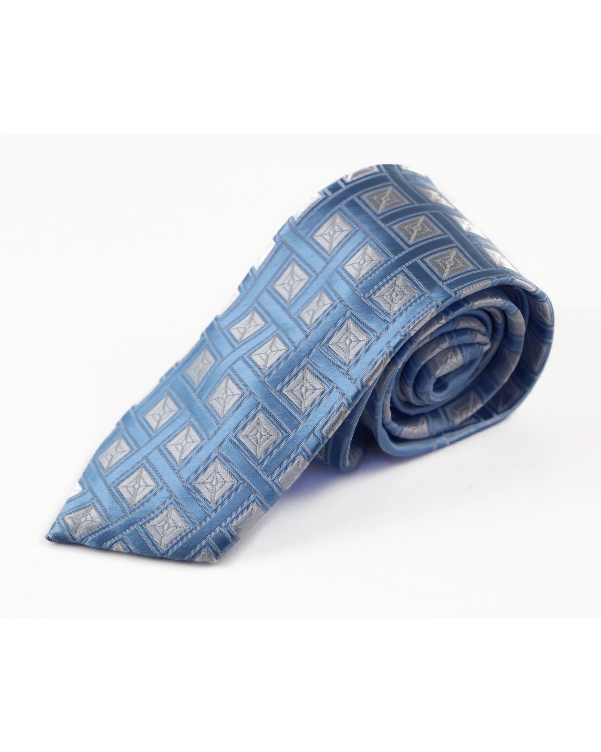 2 Zasel Mens Light Blue With Silver Squares Patterned 8cm Neck Tie, 2 of 2