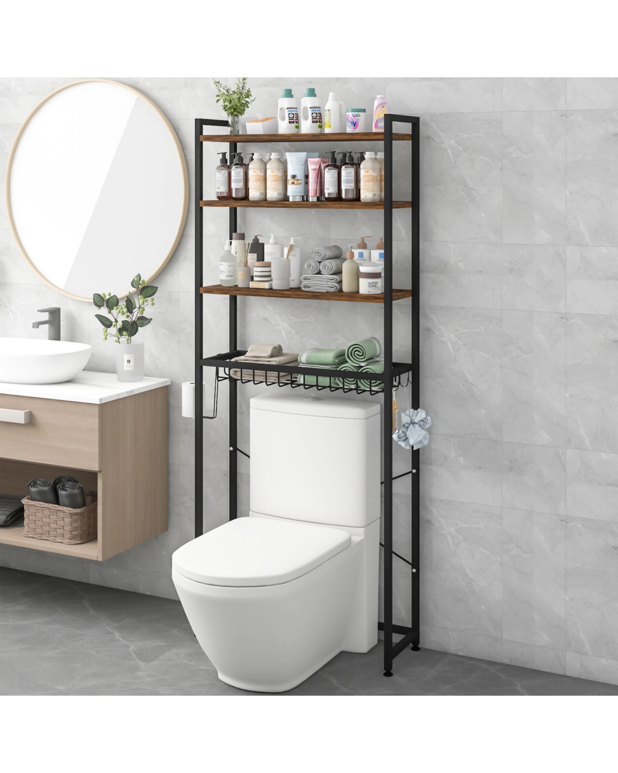 9 Advwin 4-Tier Over Toilet Storage Rack Over Washer Bathroom Organizer Shelf Walnut, 9 of 10