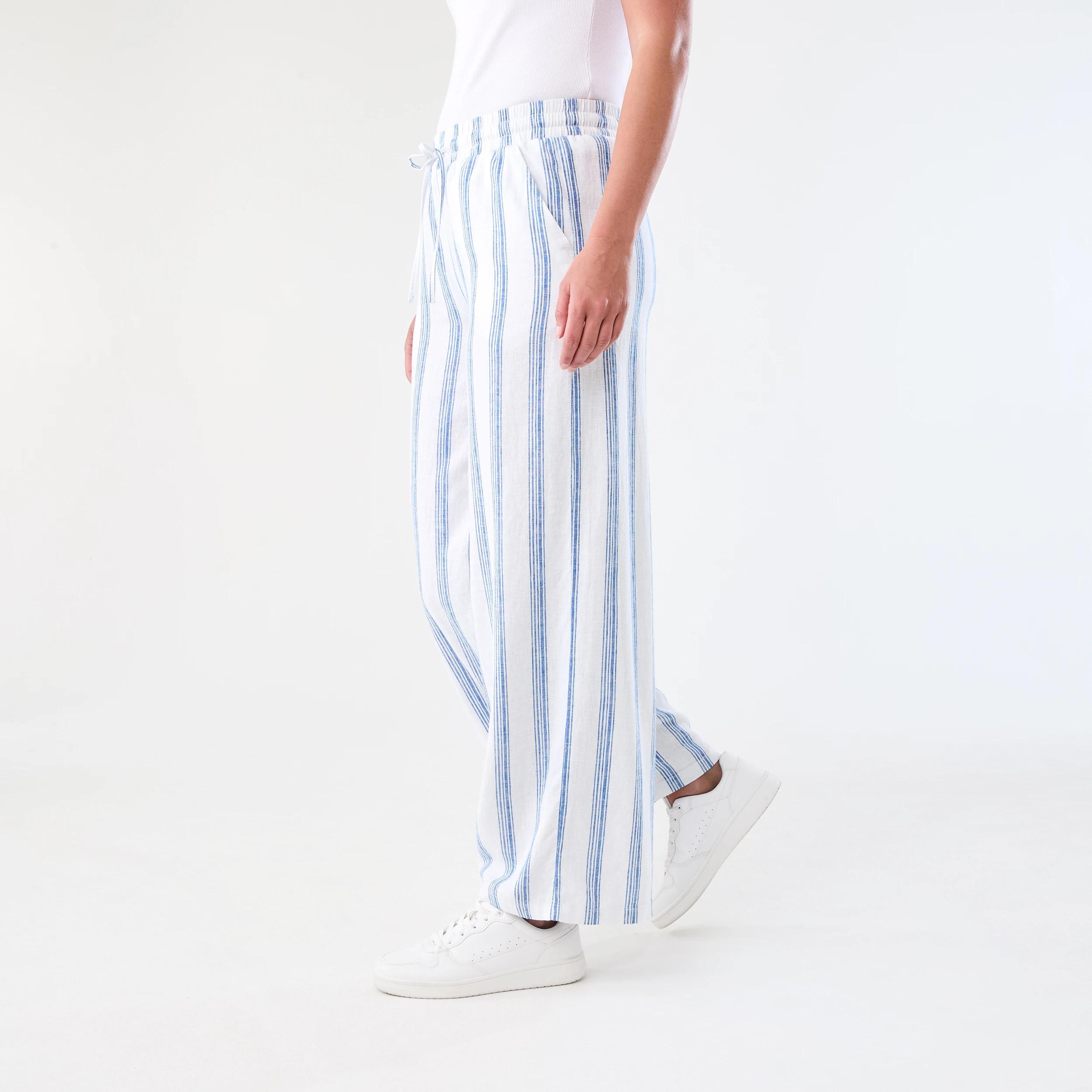 2 Linen Blend Wide Leg Pants Blue Strp, 2 of 5