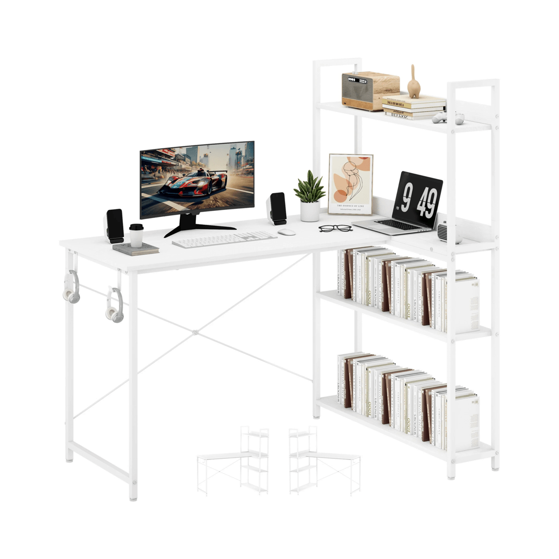 1 Advwin 120cm L Shaped Computer Desk With Reversible Storage Shelves Corner Desk White, 1 of 10