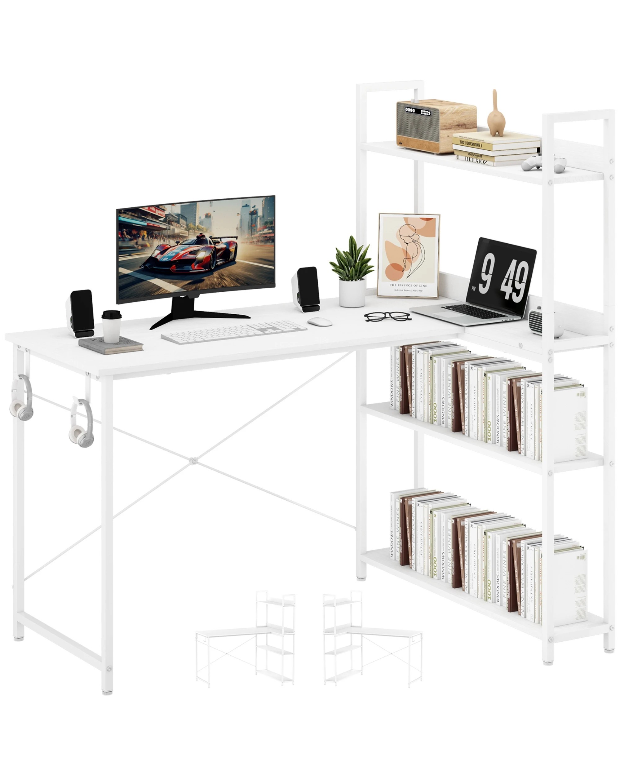 1 Advwin 110cm L Shaped Computer Desk With Reversible Storage Shelves Corner Desk White, 1 of 10