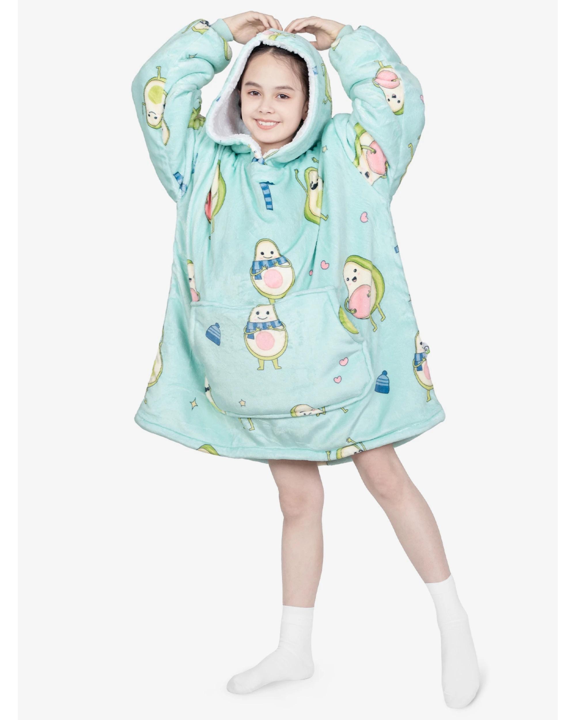 1 Advwin Wearable Blanket Flannel Hoodie Sweater Kids Avocado Family AVOCADO FAMILY, 1 of 6