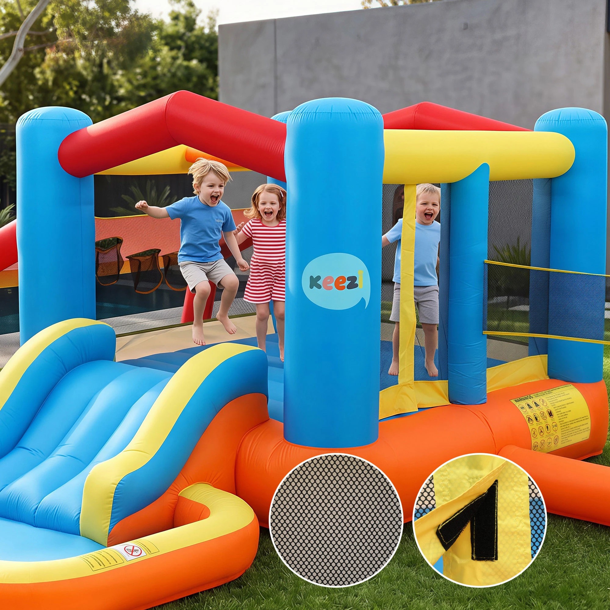 4 Keezi Inflatable Kids Pool Trampoline Play Park Jumping Castle Volleyball Net Slide Football Goal with Blower - Multi, 4 of 10