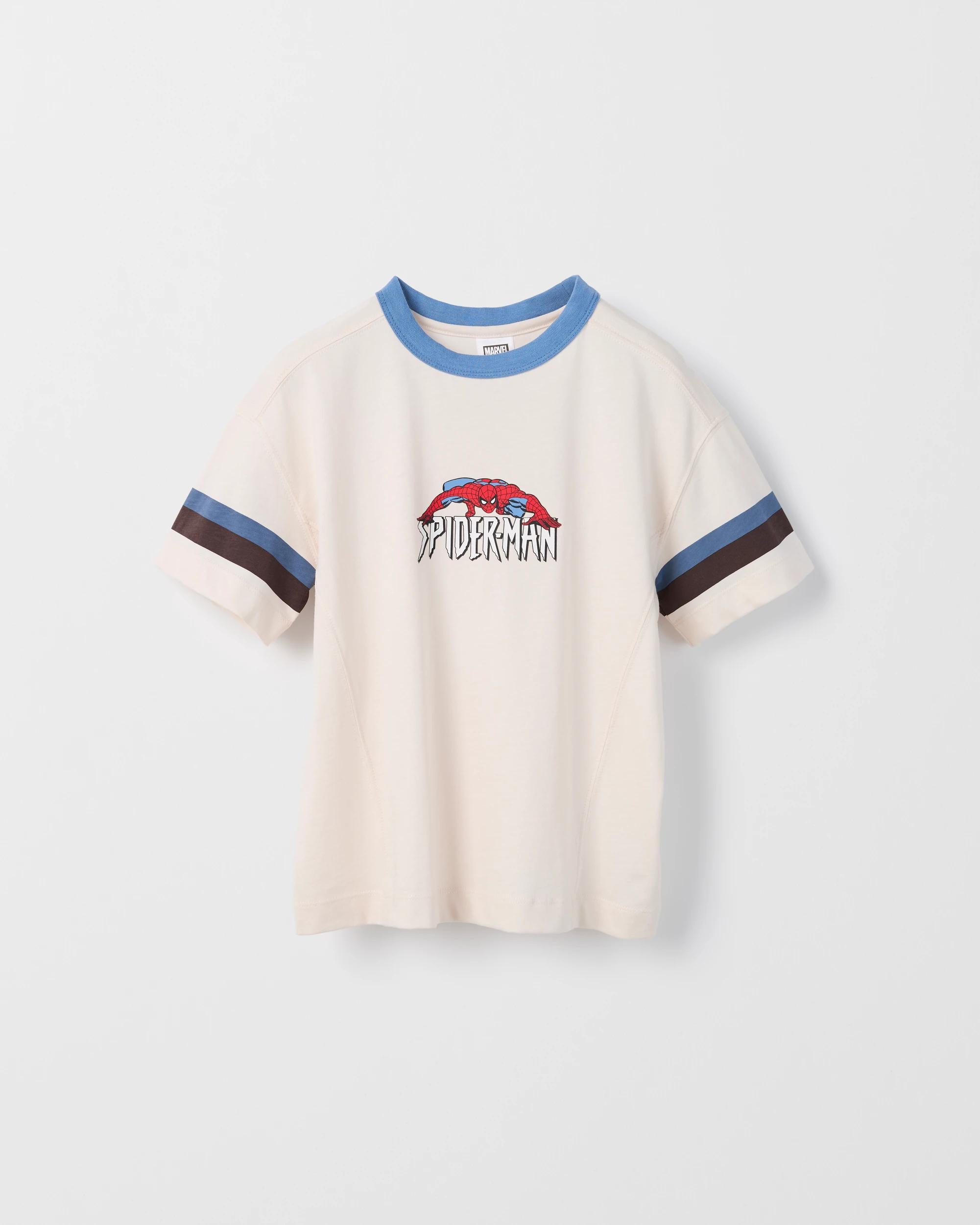1 Spider-Man Australian Cotton Sports Spliced T-Shirt CREAM, 1 of 2