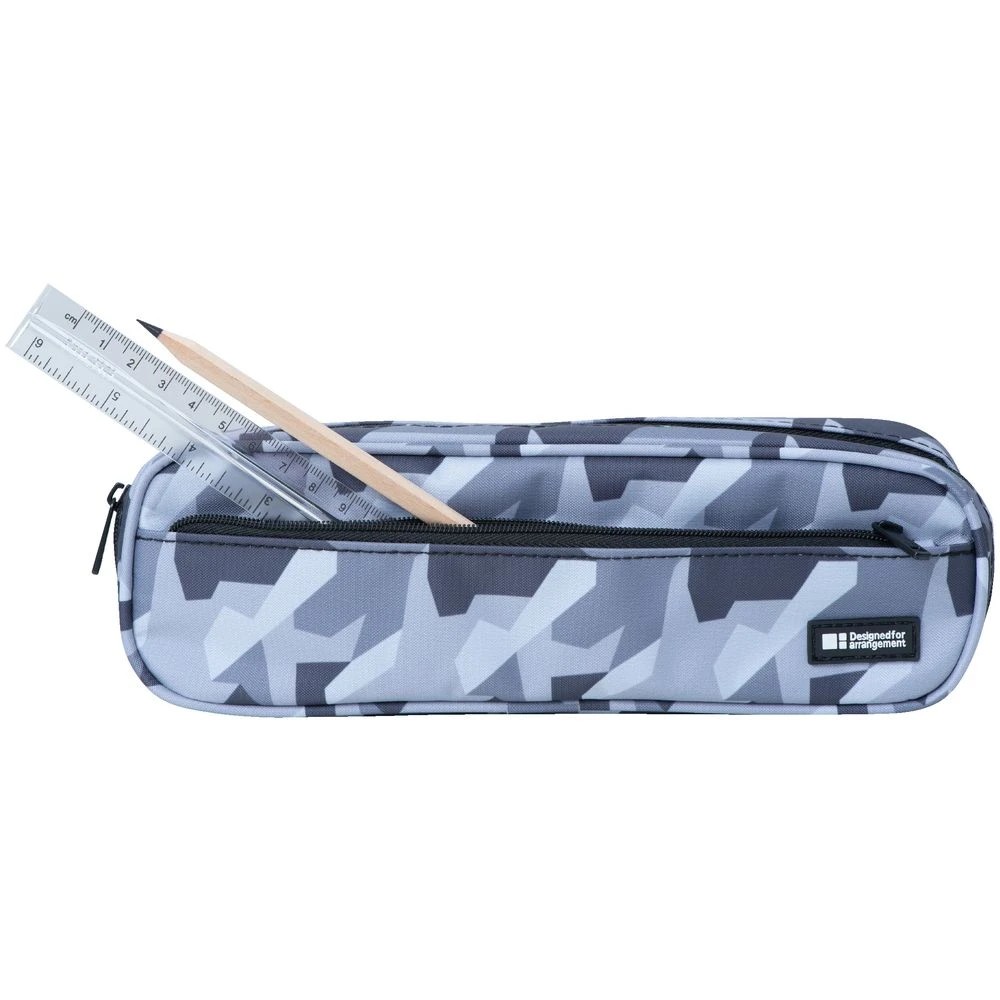 2 Liht Lab Twin Zip Multi Compartment Pencil Case Grey Camo, 2 of 4