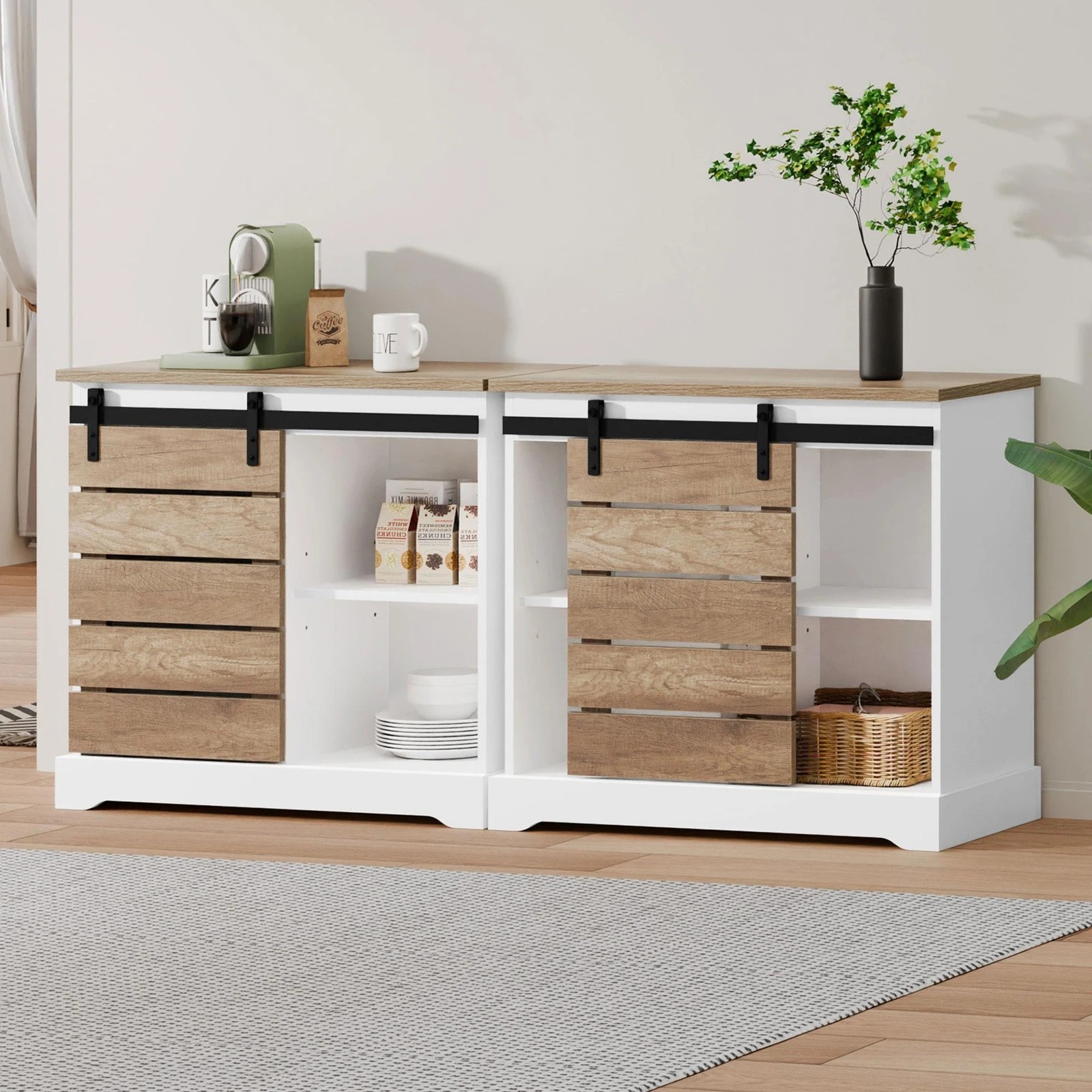 2 Alfordson 2x Buffet Sideboard Cabinet Storage Cupboard Sliding Door Pantry - Assorted, 2 of 9