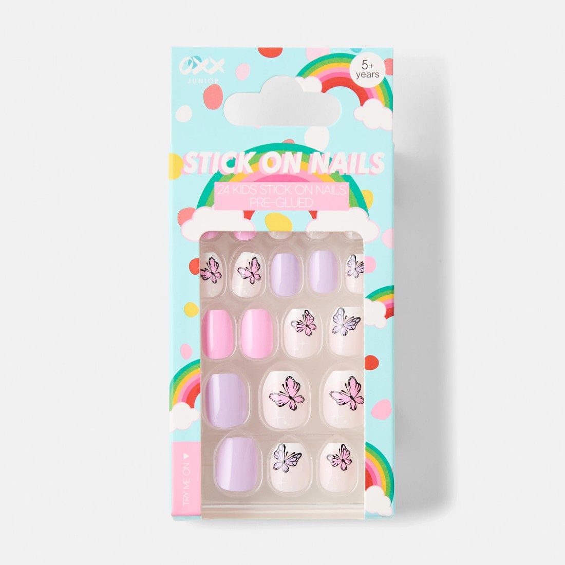 1 OXX Junior 24 Pack Kids Pre-Glued Stick-On Nails - Butterflies, 1 of 5