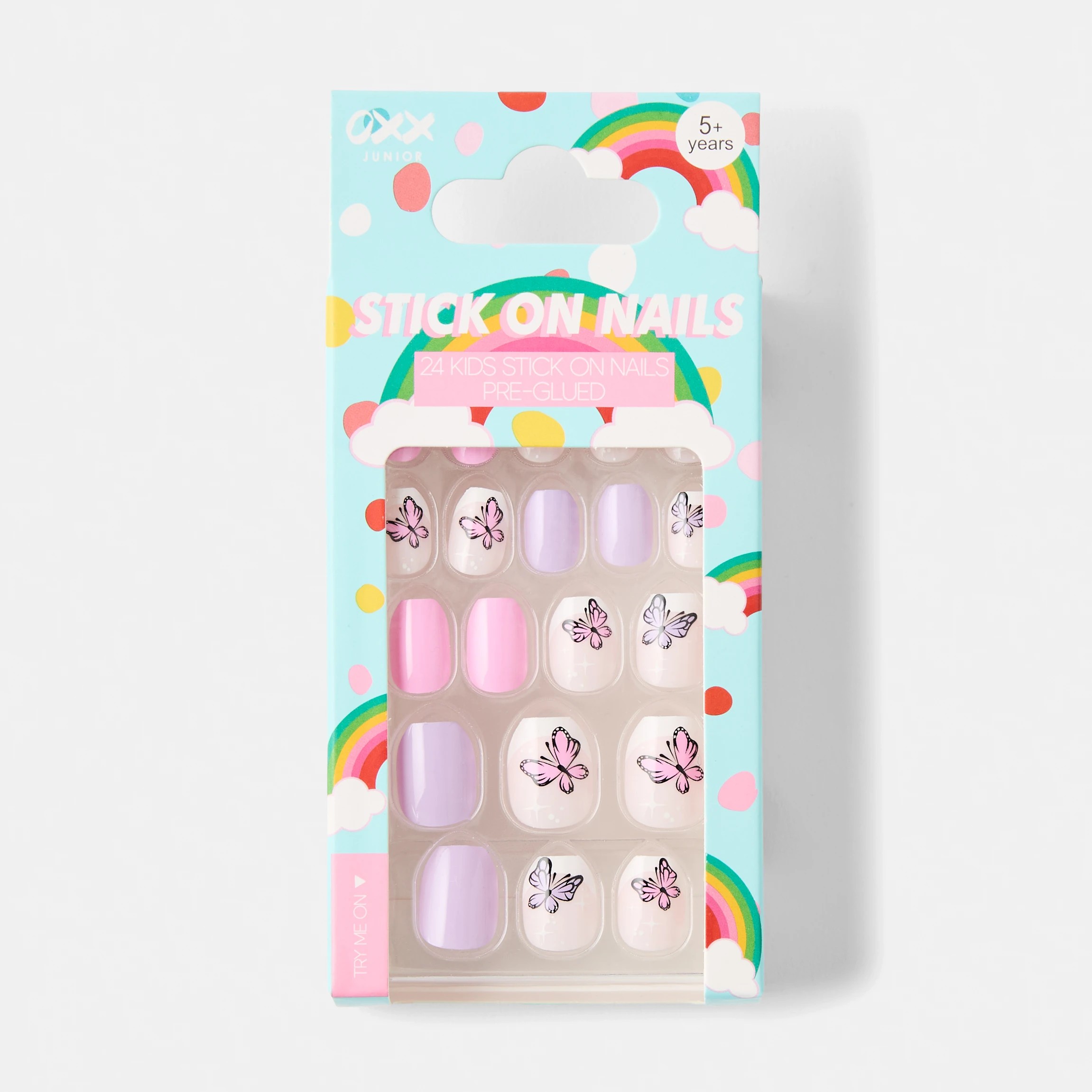 1 OXX Junior 24 Pack Kids Pre-Glued Stick-On Nails - Butterflies, 1 of 5