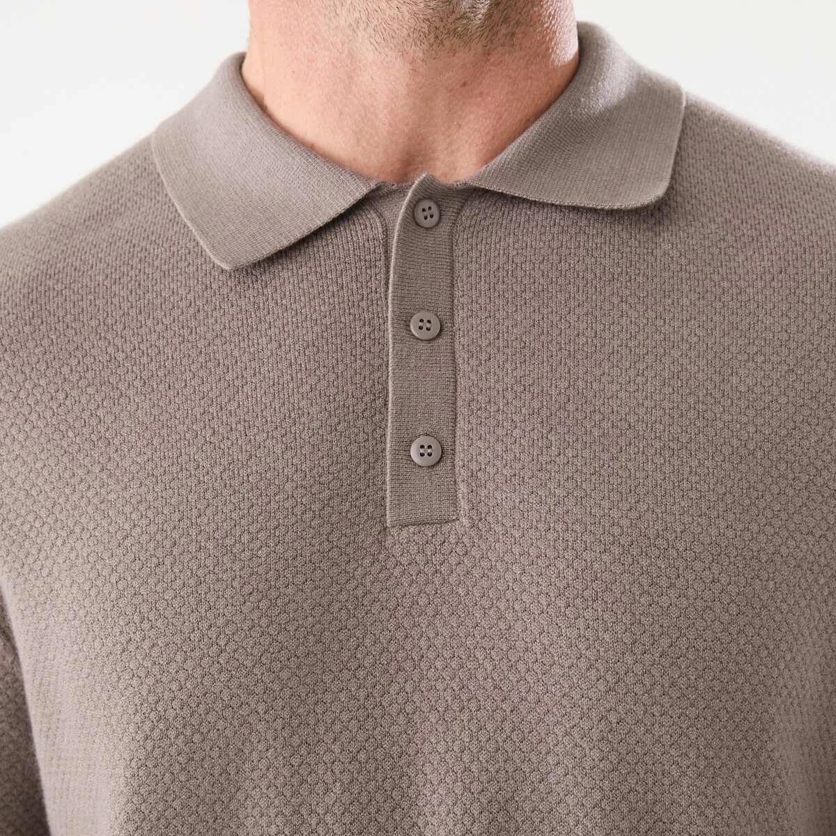 5 Button Up Knit Polo Shirt Brn Marle, 5 of 5