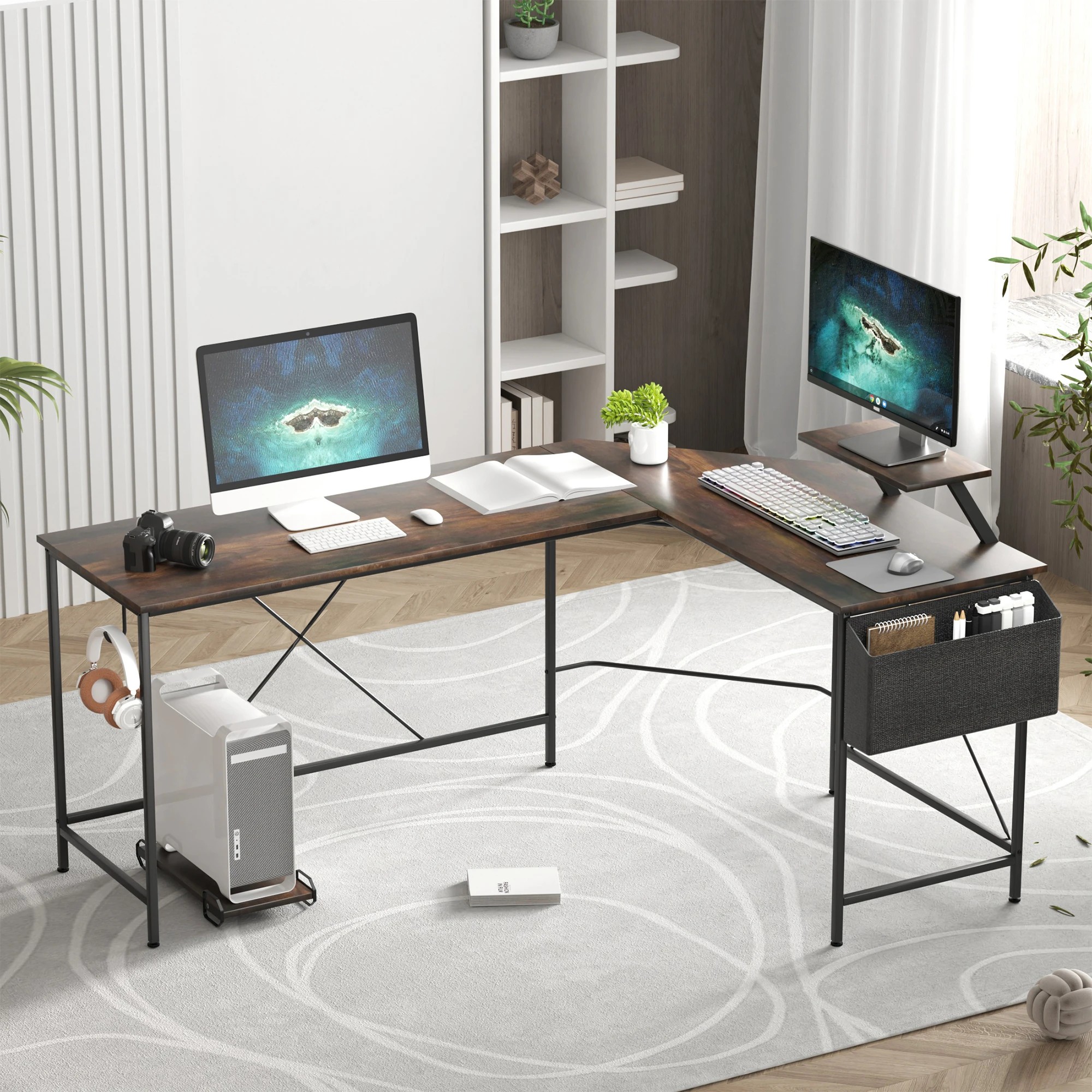 8 Levede L-Shape Corner Computer Desk - Brown, 8 of 9