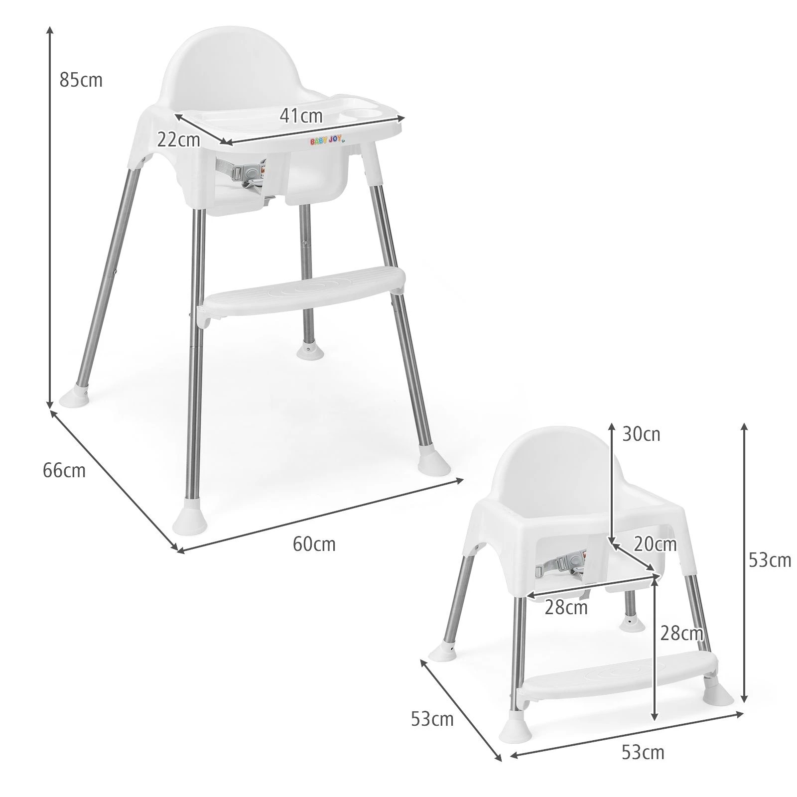 2 Costway 4-in-1 Foldable High Chair w/Tray White, 2 of 2