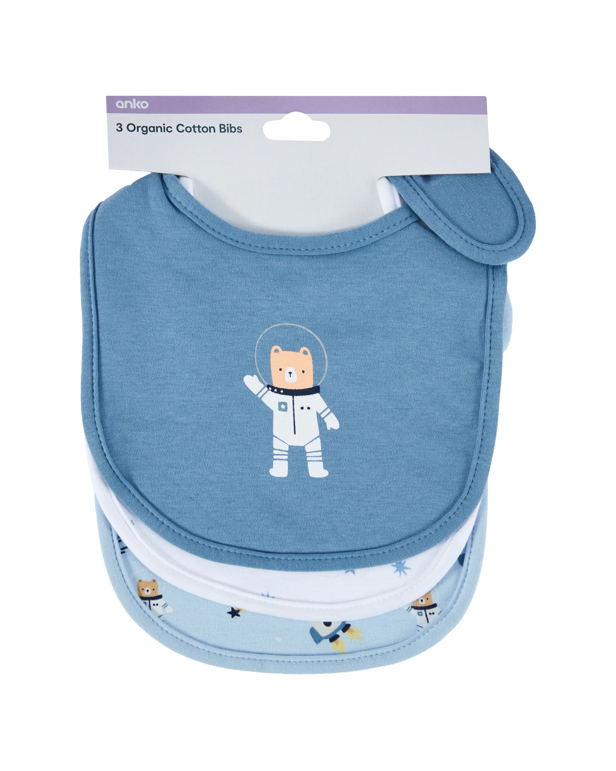 5 3 Pack Organic Cotton Bibs - Space, 5 of 5