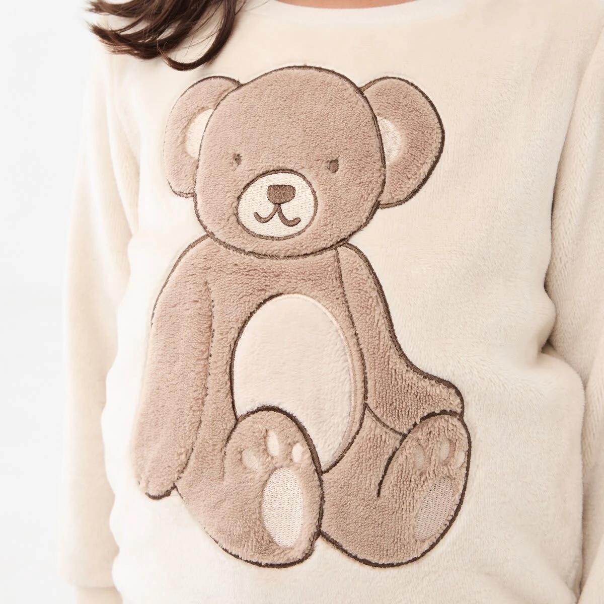 4 Family Matching Fluffy Pyjama Set Beige Bear, 4 of 8