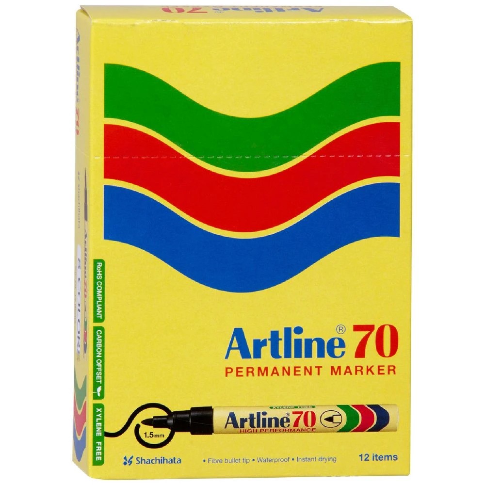 1 Artline 70 Permanent Markers Assorted 12 Pack, 1 of 3