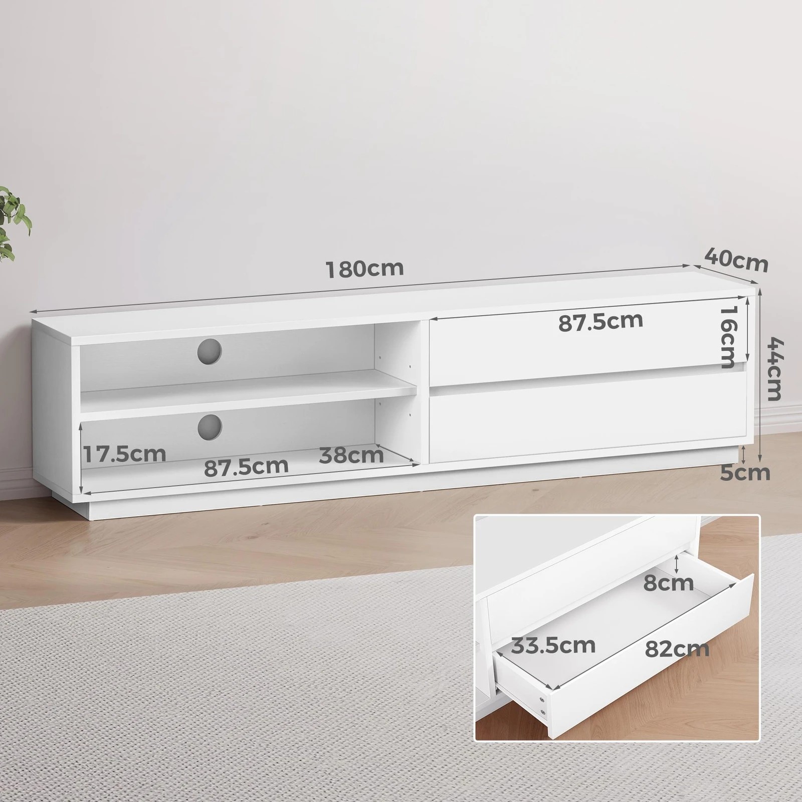 4 Alfordson Entertainment Unit TV Cabinet Stand Storage Drawer 180cm - White, 4 of 9