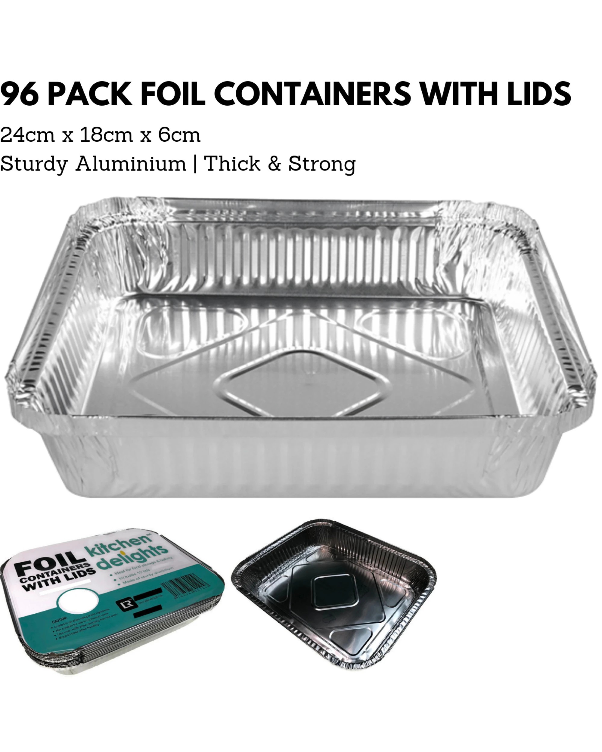 5 BR Home 96 Pack Foil Food Container Trays with Lids 24cmx18cmx6cm, 5 of 5