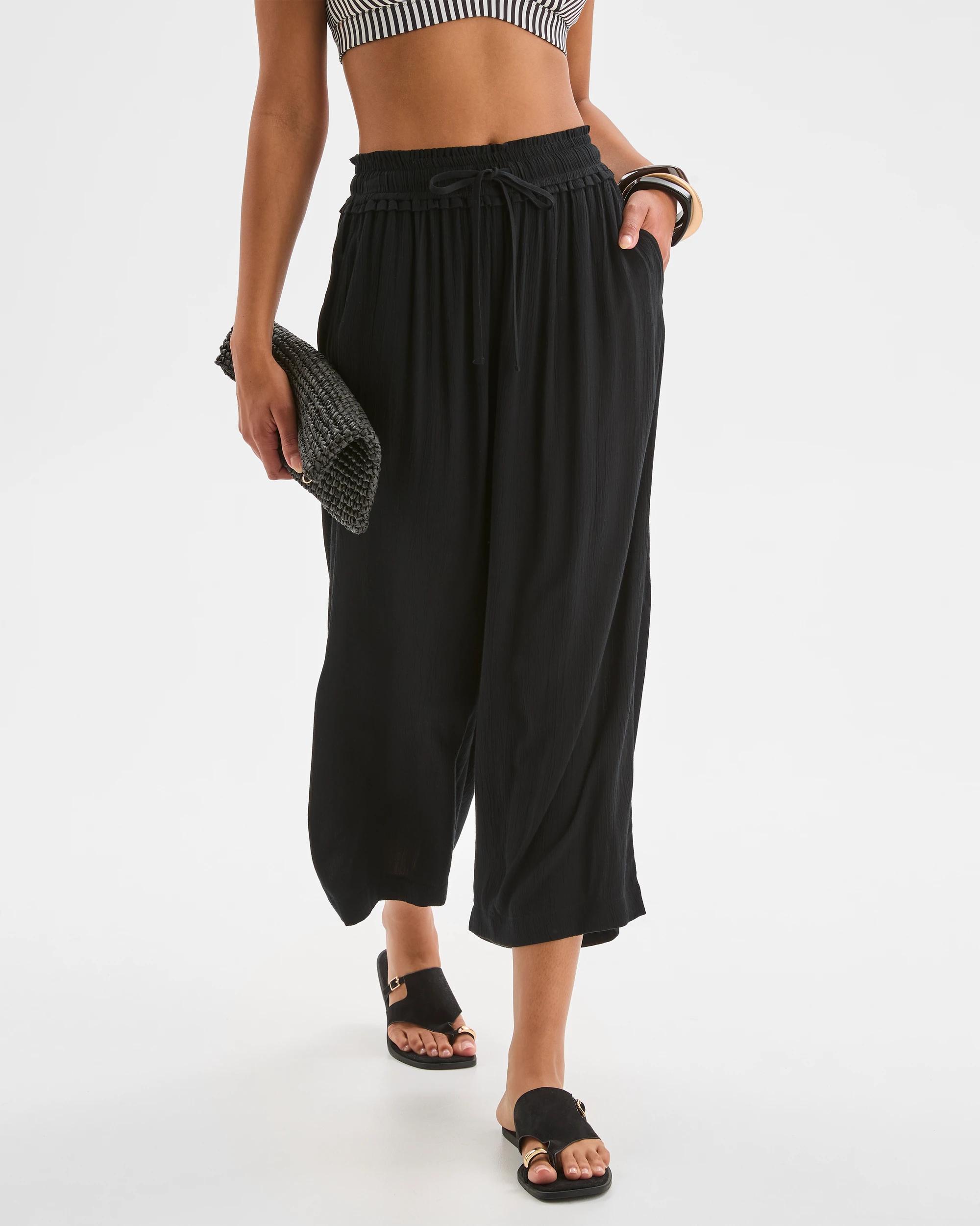 5 Target Woman Resort Shirred Waist Crinkle Pants BLACK, 5 of 7