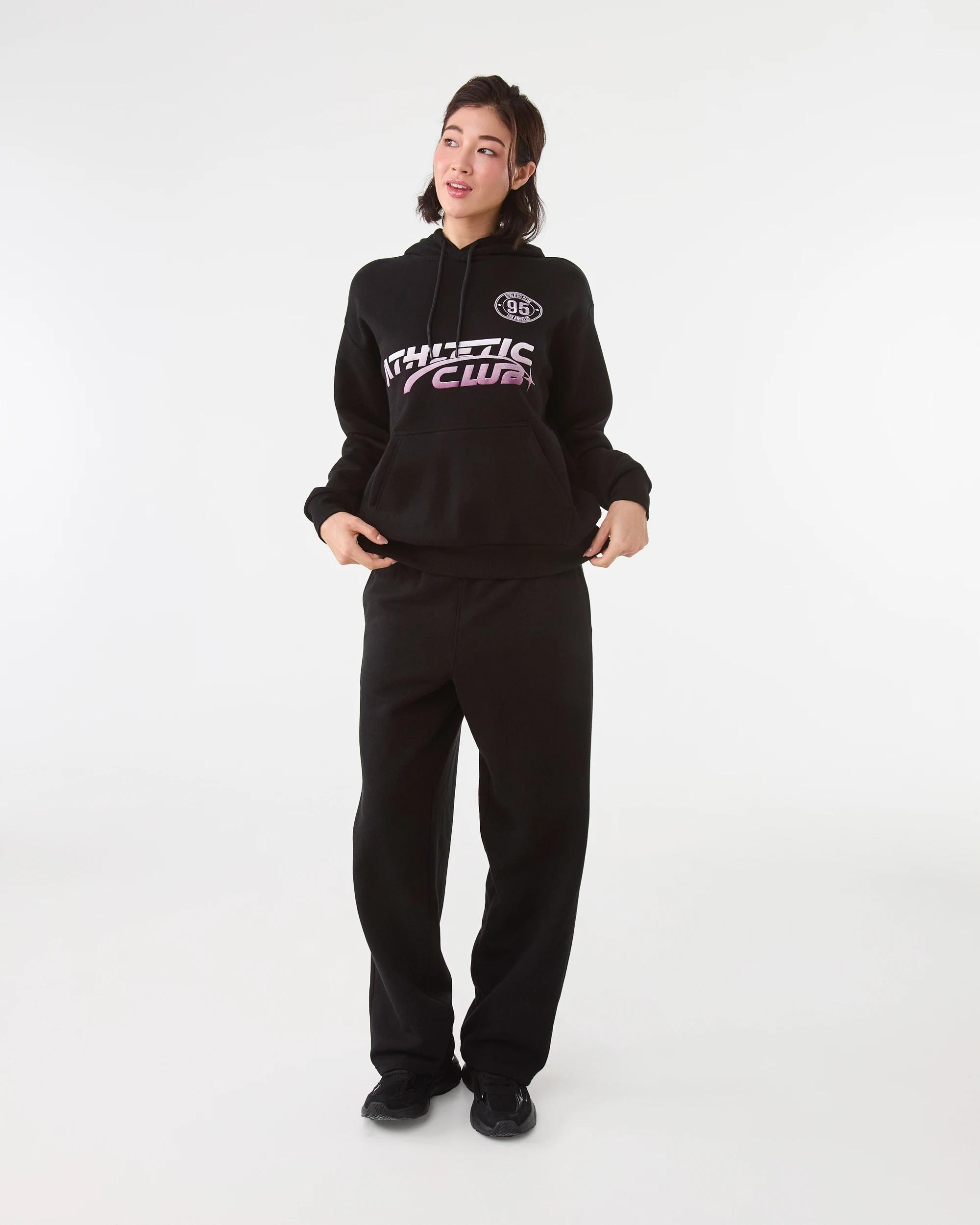 2 Active Womens Graphic Fleece Hoodie Black, 2 of 9